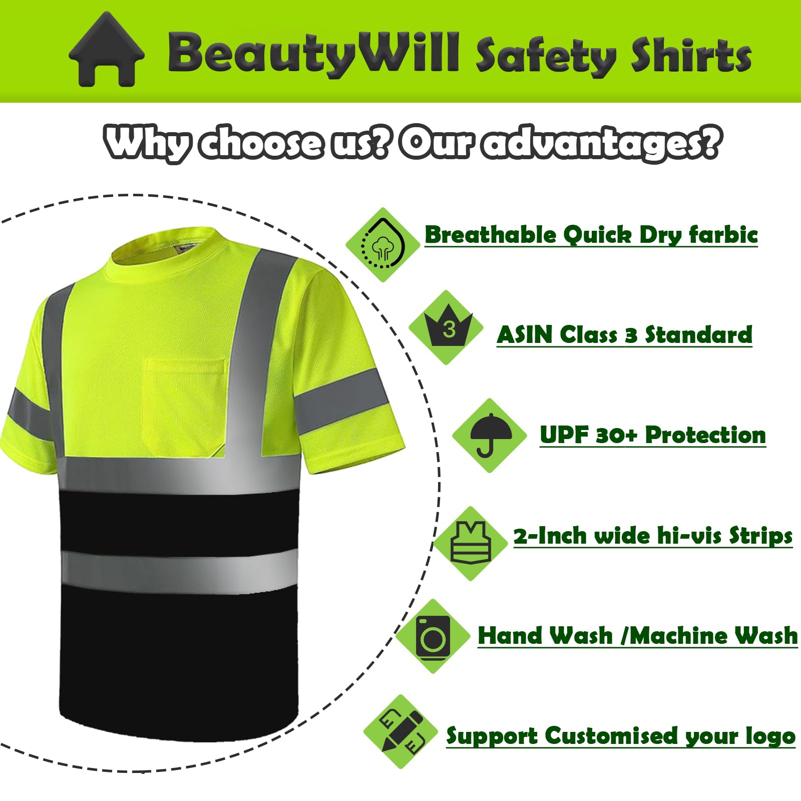 **Men's Safety Work T-Shirts - Breathable Athletic Construction Shirts for Summer - Durable & Comfortable for Outdoor Work, Construction Sites & Activewear**