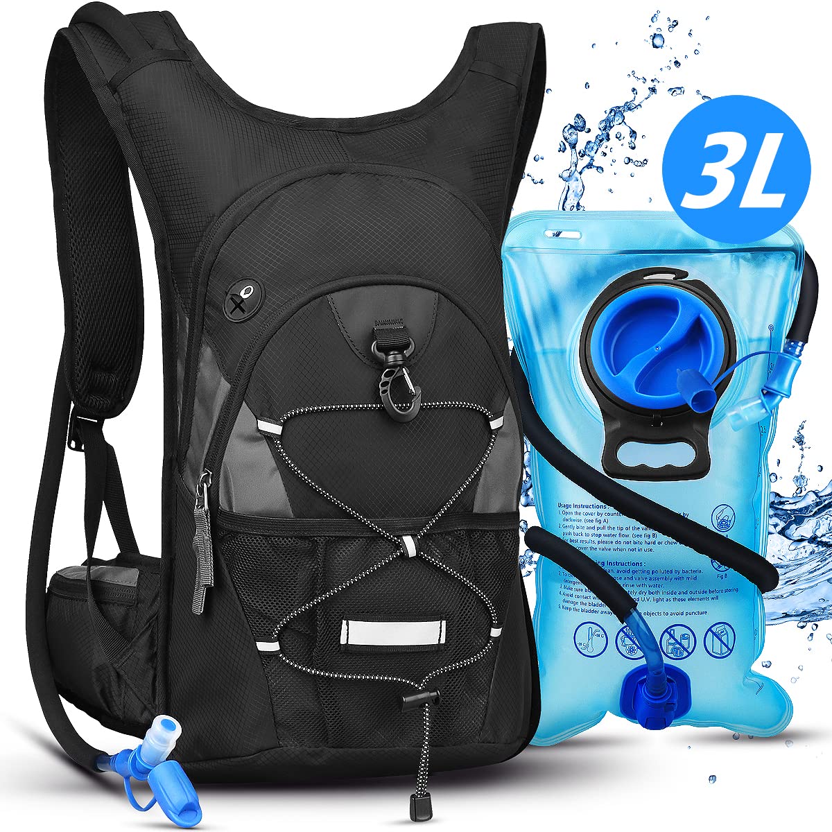 CITCAR 3L Hydration Backpack with Leak-Proof Water Bladder - Lightweight Hiking Running Cycling Backpack for Men Women & Kids - Insulated to Keep Drinks Cold 5 Hours - Perfect for Outdoor Adventures, Marathon Training & Family Camping Trips