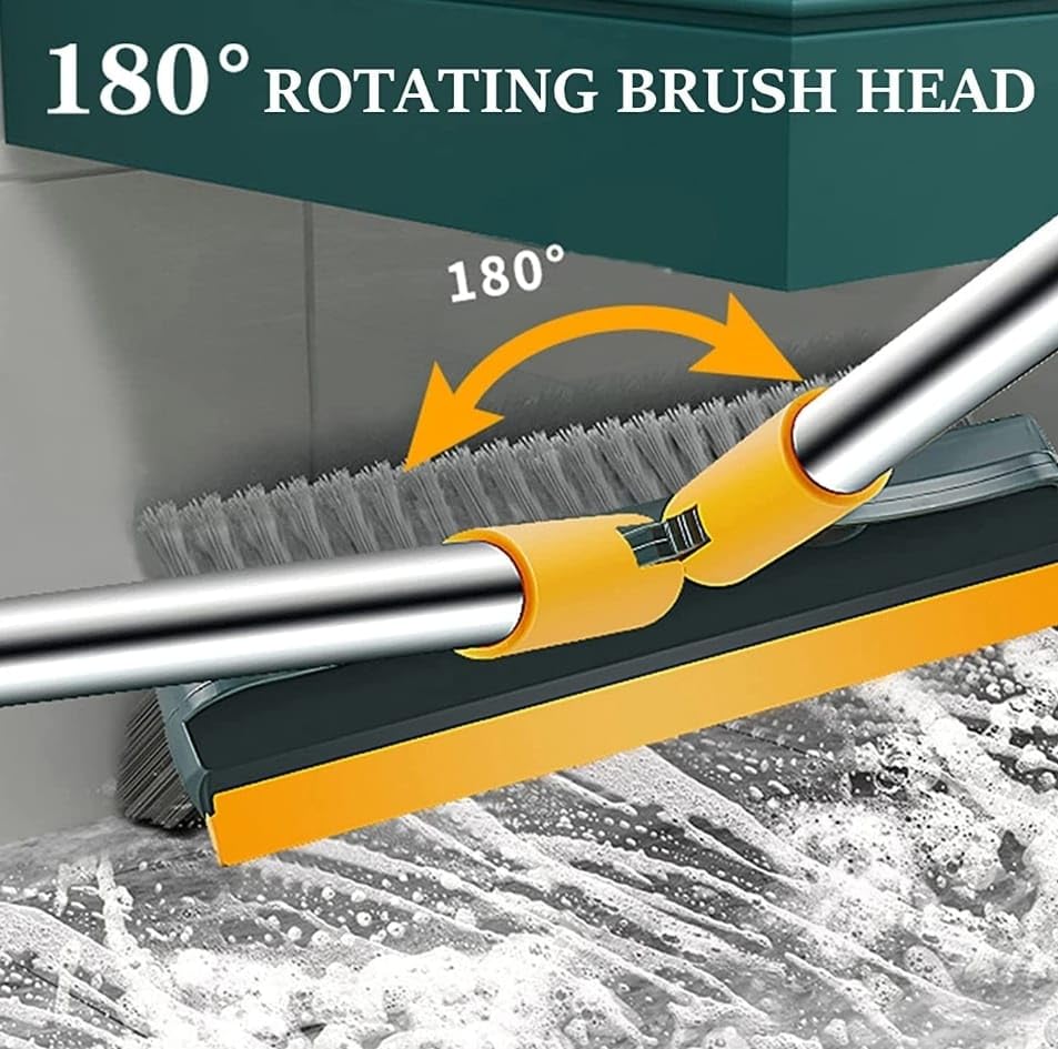 3-in-1 Tile Cleaning Brush with Long Handle & 120° Rotating Head - Bathroom Scrubber with Scraper for Shower, Tub, Wall, Deck & Terrace Tile Cleaning - Perfect for Grout, Ceramic & Porcelain Surfaces
