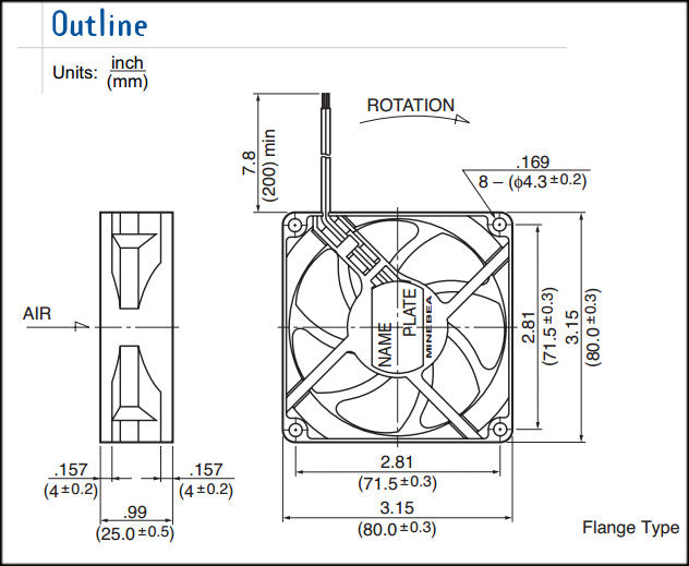 NMB 80x80x25mm 12V DC Low Speed Cooling Fan 3110KL-04W-B60 - Quiet Operation for PC, Electronics & Server Cooling