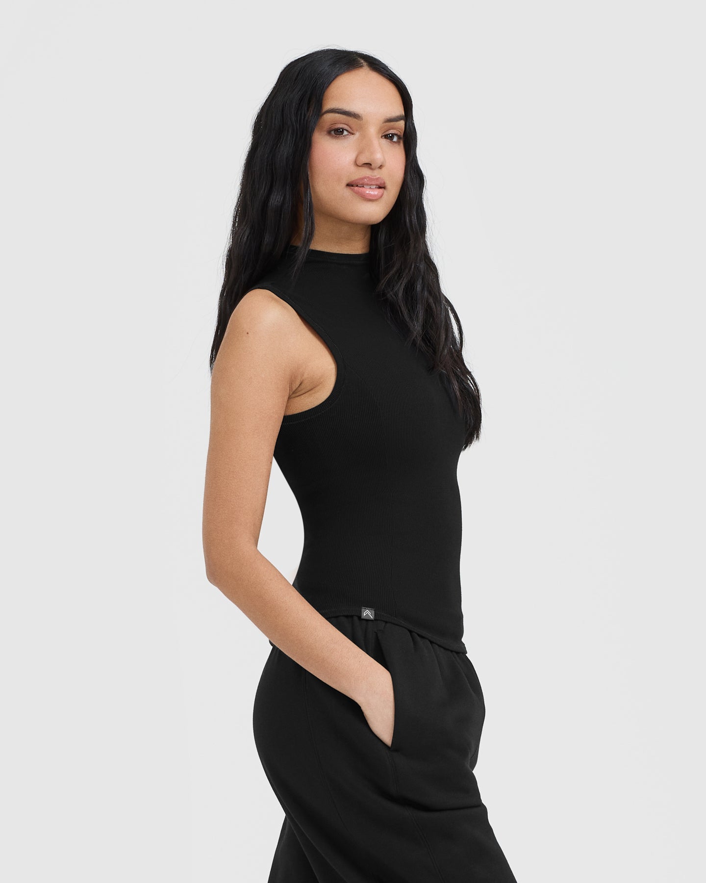 Mellow™ Rib Mock Neck Tank Top for Women - Black | Soft Stretch Comfort Fit | Perfect for Layering, Casual Wear & Everyday Outfits