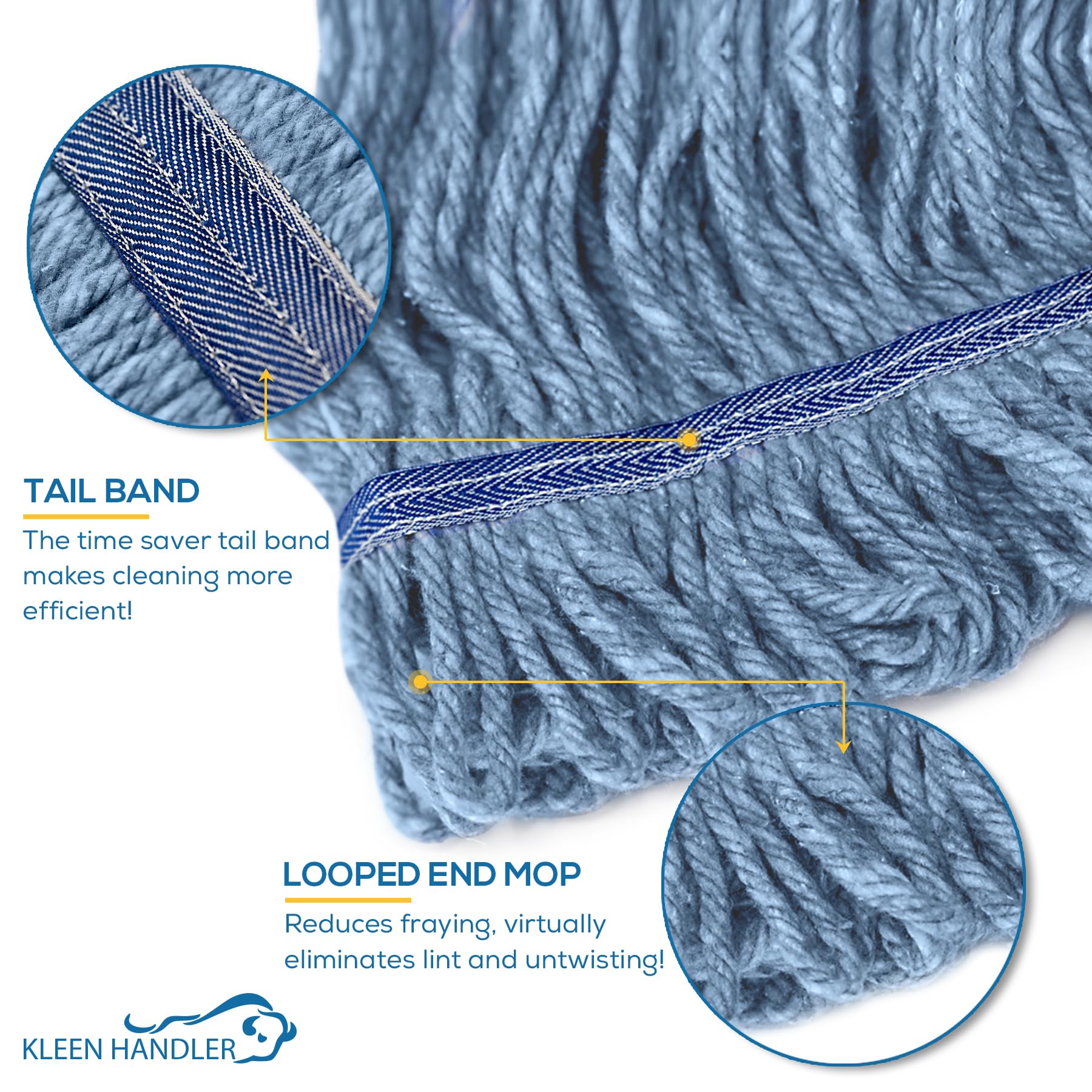 24-Pack Heavy Duty Commercial Mop Head Refills - Industrial Cotton Loop End String Mop Replacement Heads for Wet Cleaning - Blue Mop Heads - Perfect for Restaurants, Schools, and Janitorial Services