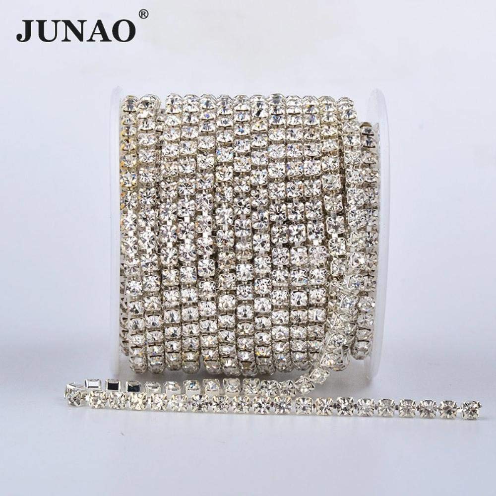 SS6 12 16 18 Gold AB Rhinestones Cup Chain Ribbon - Glass Crystal Applique Metal Trim Strass Fringe Banding for Clothing (10 Yards) - Perfect for Costume Design, DIY Fashion & Dress Embellishment