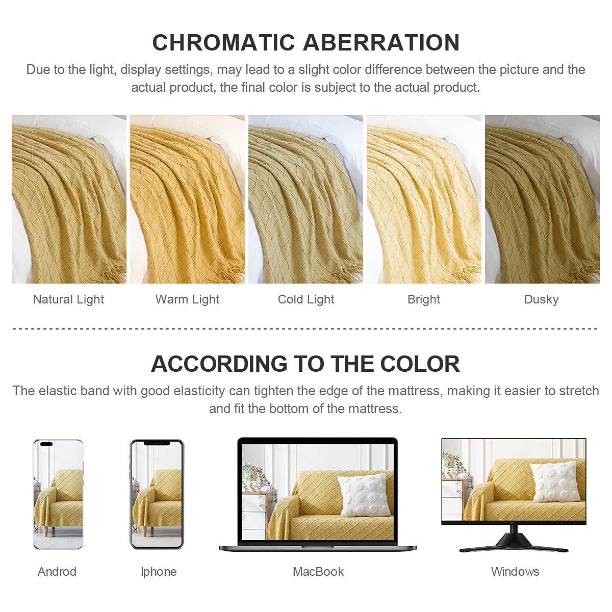 BOURINA Mustard Knitted Throw Blanket 50x90 Inches - Soft Textured Solid Sofa Cover, Couch Blanket, Bed Runner - Perfect for Living Room, Bedroom & Cozy Home Decor