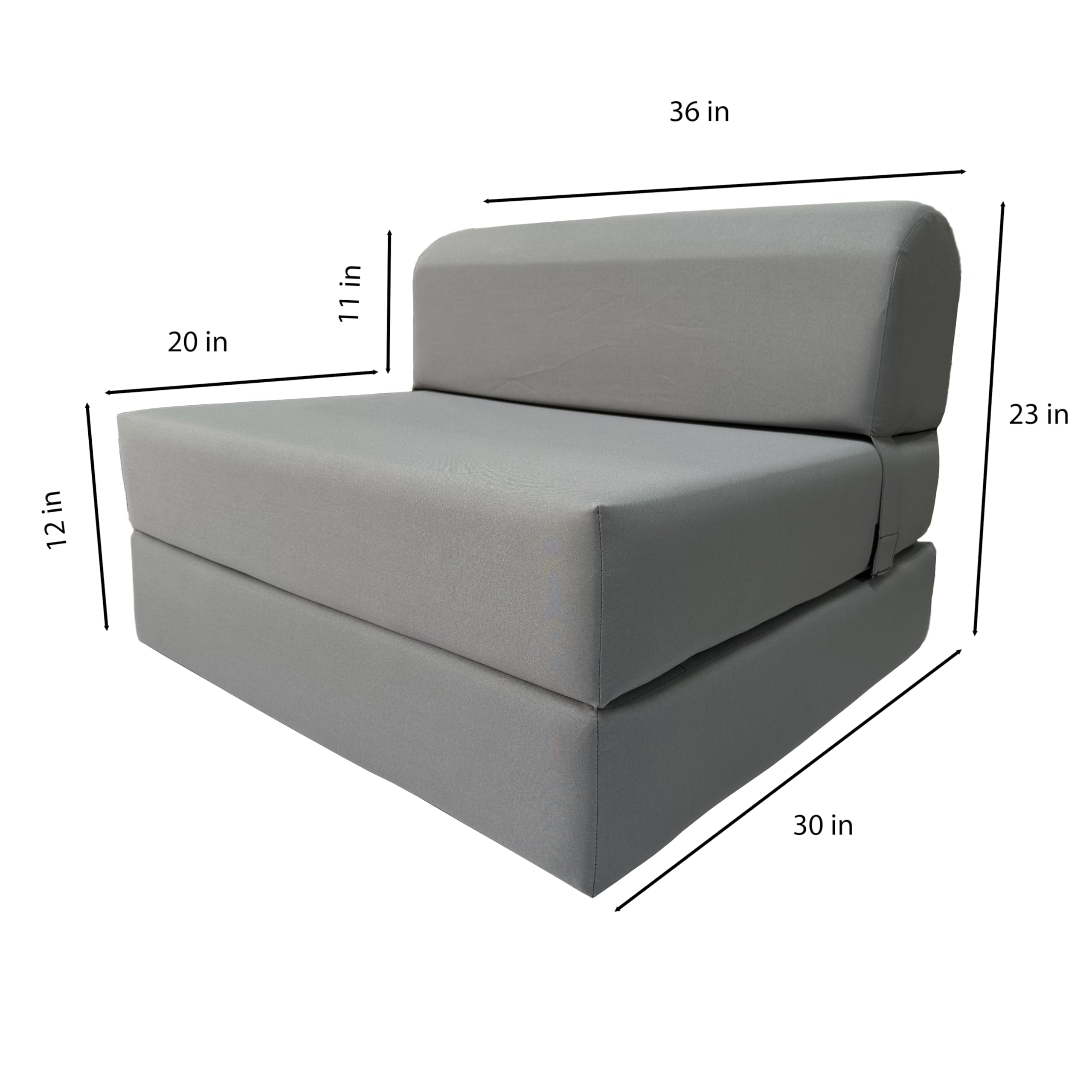D&D Gray Futon Sleeper Chair - Convertible Folding Sofa Bed with High Density Foam (70 x 36 x 6 in) - Perfect for Small Apartments, Guest Rooms & Studio Living Spaces