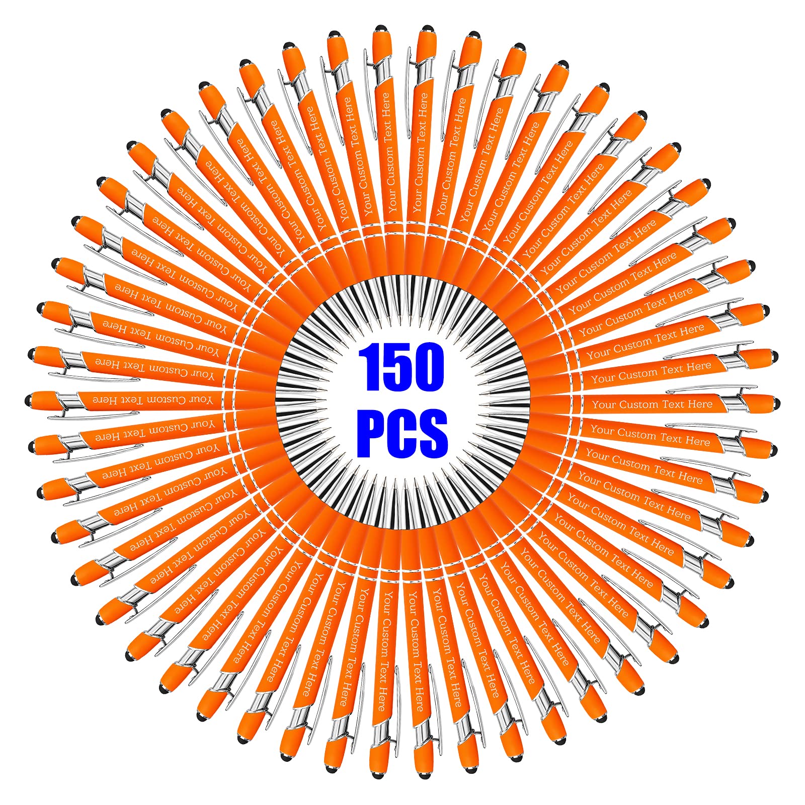 150 Pcs Personalized Custom Pens Bulk - Free Engraving with Name/Message - Custom Ballpoint Pens & Stylus for Business, Office, Graduation - Unique Gifts for Men & Women - Christmas, Birthday Presents (Orange) - Perfect for Corporate Events, Promotions & Personal Branding