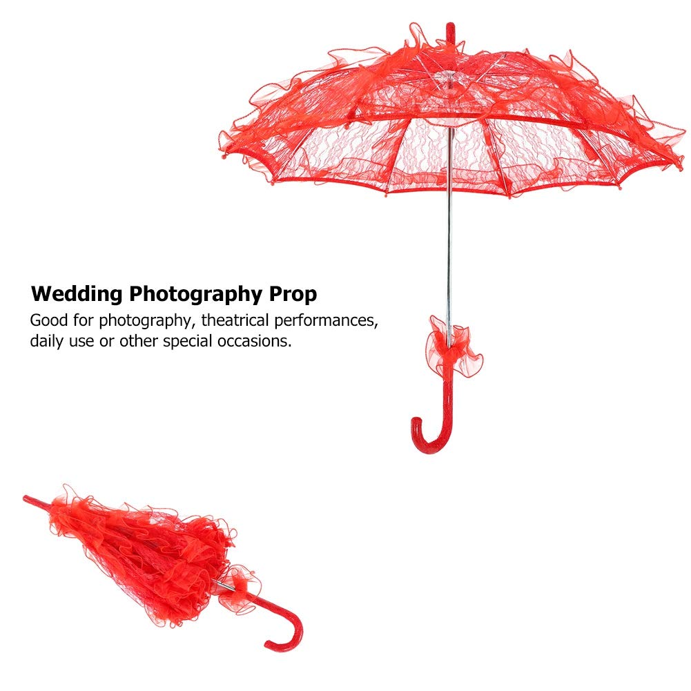 Bridal Lace Cotton Parasol - Wedding Umbrella for Photography & Party Decor (Red)
