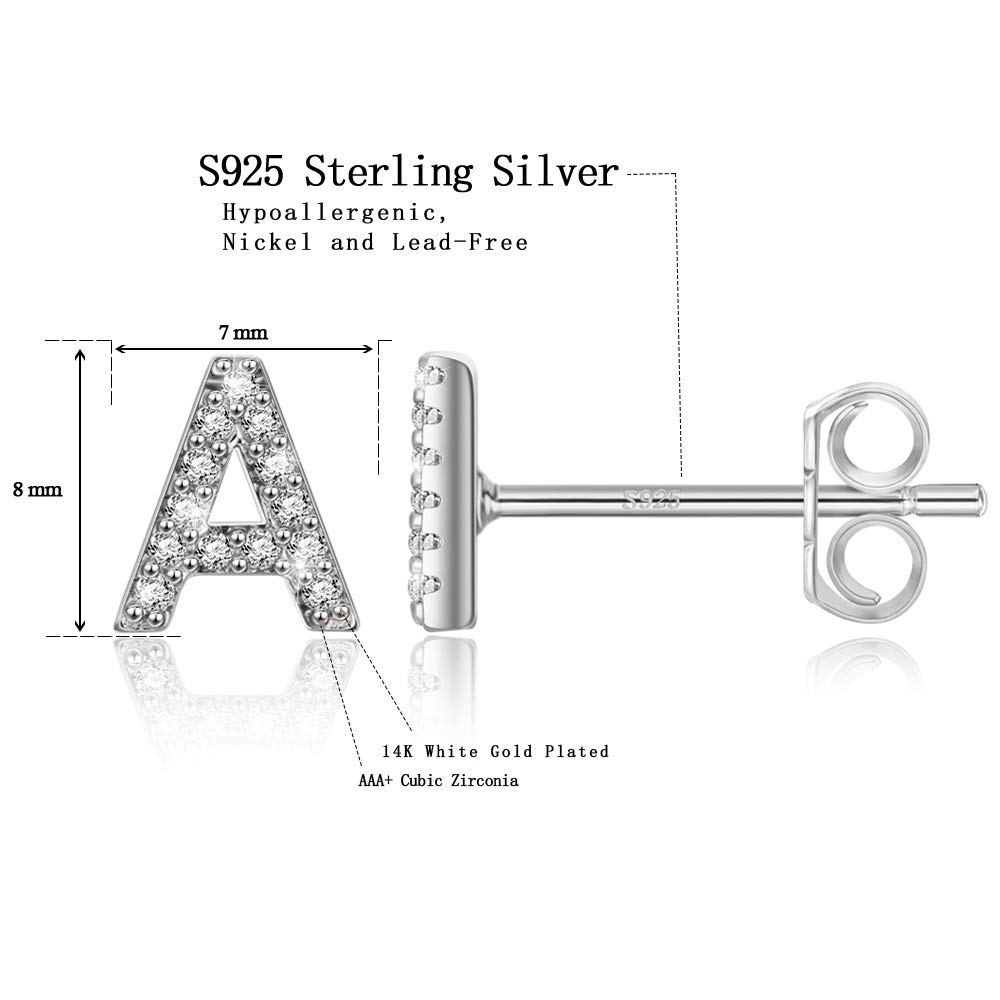 MONOOC Initial Stud Earrings for Women & Girls - Hypoallergenic S925 Sterling Silver Cubic Zirconia Letter Earrings | Perfect Birthday Gift, Everyday Wear & Special Occasion Jewelry for Teens, Kids & Adults