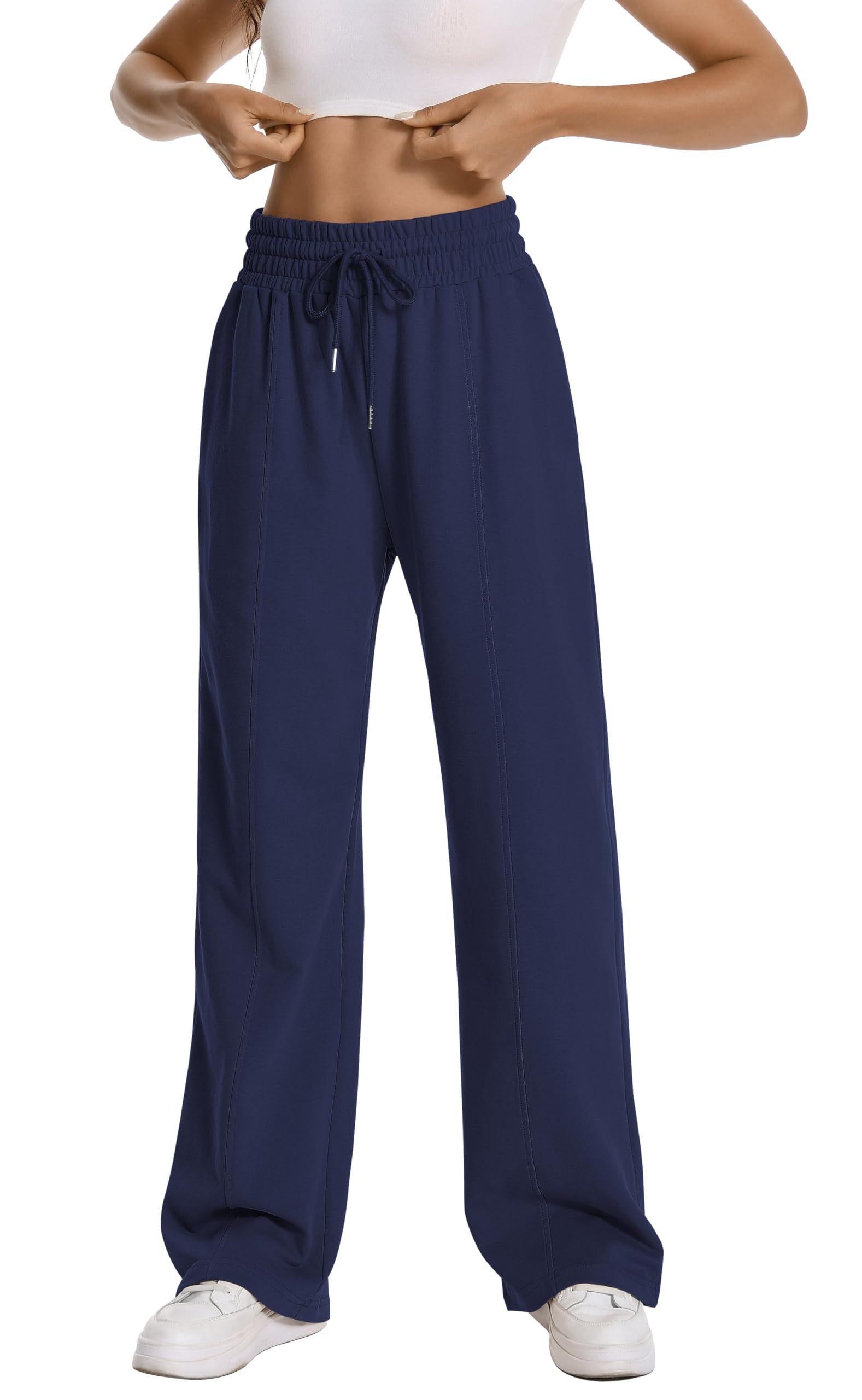 Women's High Waisted Sweatpants with Drawstring & Hidden Side Pockets - Straight Leg Casual Pants 30'' Inseam - Perfect for Yoga, Lounge & Running Errands