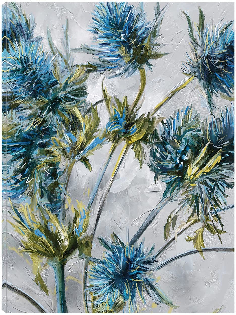 Indigo Blooms Fine Art Canvas Wall Decor - Handmade by Artist Studio Arts - 32x43 Inch Ready to Hang Painting for Living Room, Bedroom, Office - Perfect for Home Decor, Housewarming Gifts & Interior Design