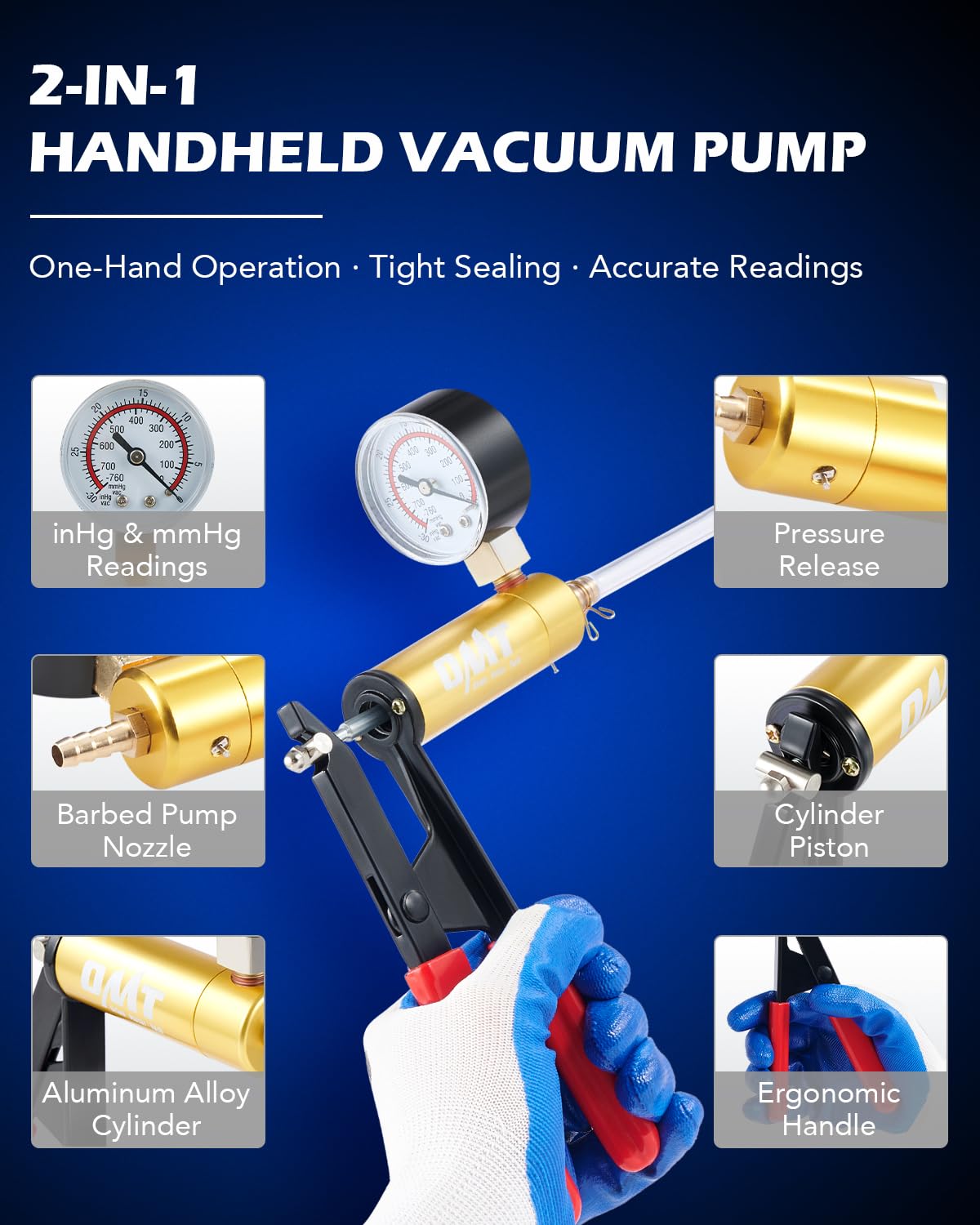 Orion Motor Tech Brake Bleeder Kit - Hand Vacuum Pump with Adapters & Pressure Gauge - Universal Brake Fluid & Power Steering Fluid Bleeding Tool - Perfect for DIY Car Maintenance, Motorcycle & Truck Repair