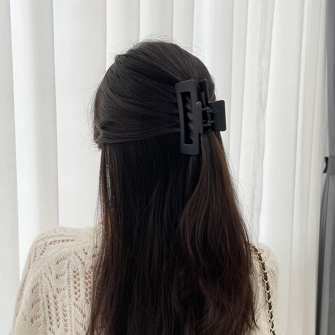 PACTIV Matte Black Hair Claw Clips - Korean Style Simple Hair Clips, Non-Slip Hair Accessories for Women (Pack of 3) | Perfect for Work, Gym, and Everyday Hairstyles