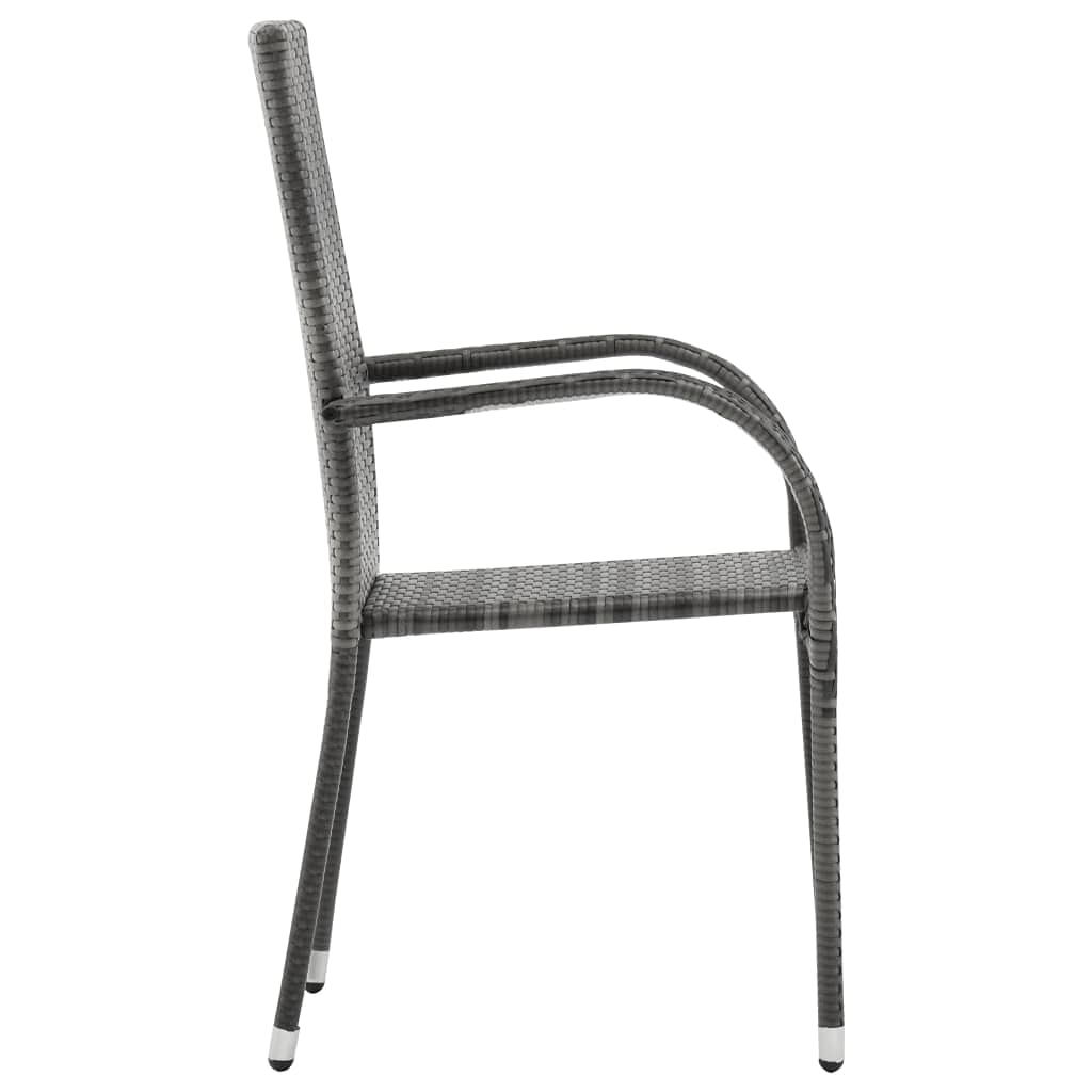 vidaXL Stackable Patio Chairs Set of 4, Outdoor Dining Chairs with Armrests, Weather-Resistant Poly Rattan Wicker Chairs for Patio, Garden, and Backyard - Gray | Perfect for Outdoor Dining, Lounging, and Entertaining Guests