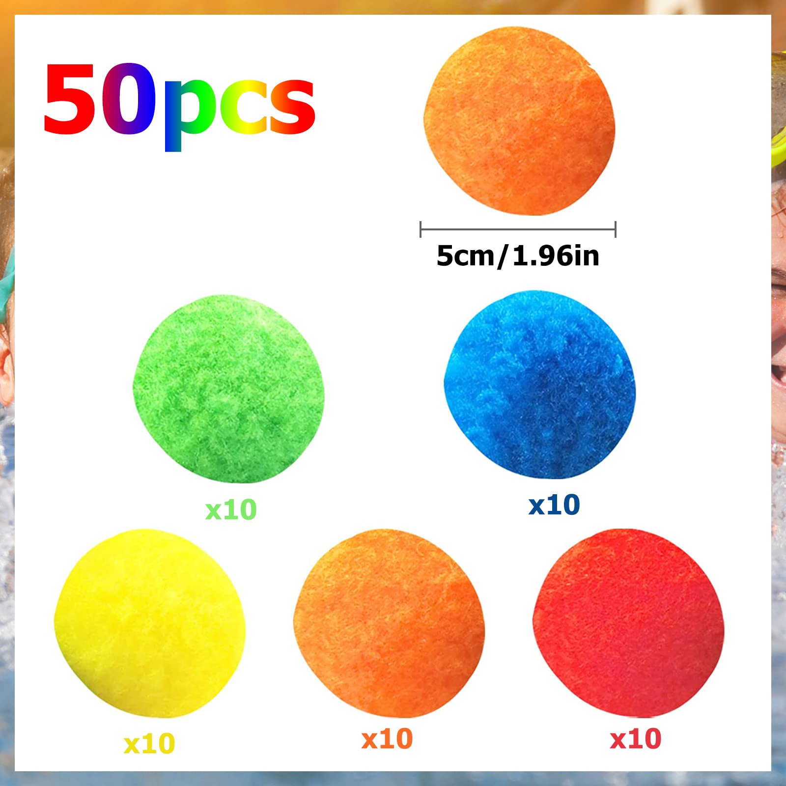 50 Automatic Shut-Off Water Balloons - Fast Fill Water Bomb Sponge Balls for Kids - Summer Outdoor Water Games, Pool Parties & Backyard Fun
