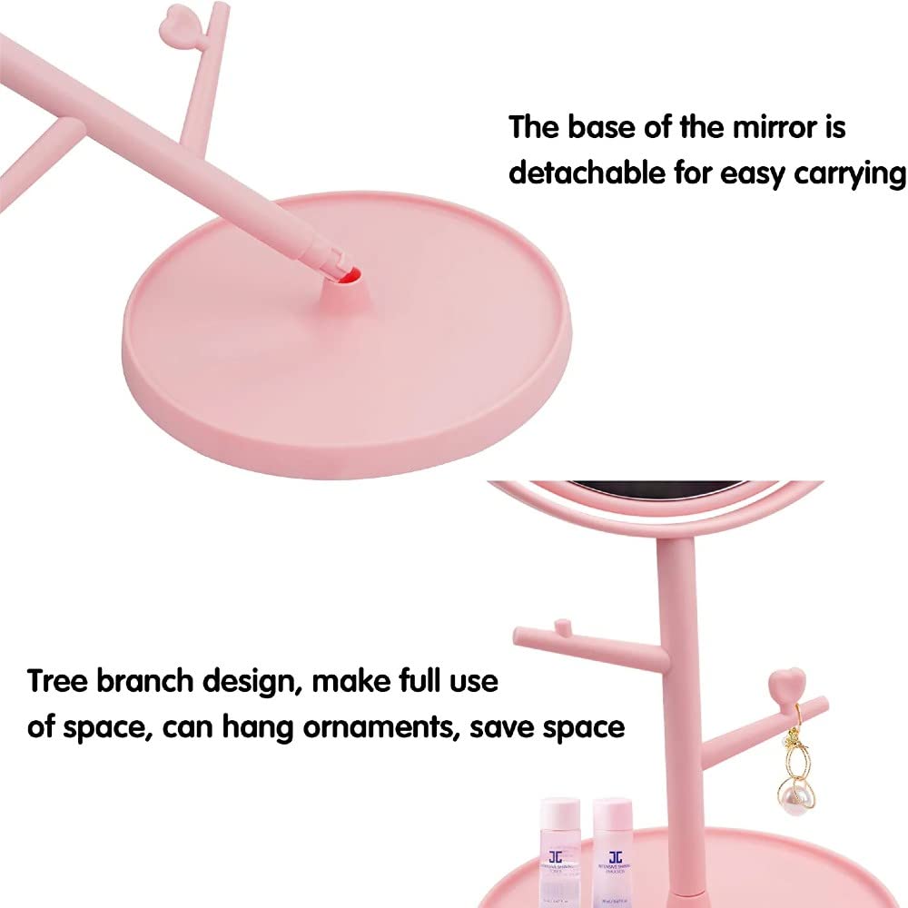 Cute Cat Ears Vanity Mirror - Folding Desk Mirror for Makeup & Freestanding Use | Pastel Pink Cosmetic Mirror for Bedroom, Bathroom & Dressing Table | Portable Compact Mirror with Adjustable Angle