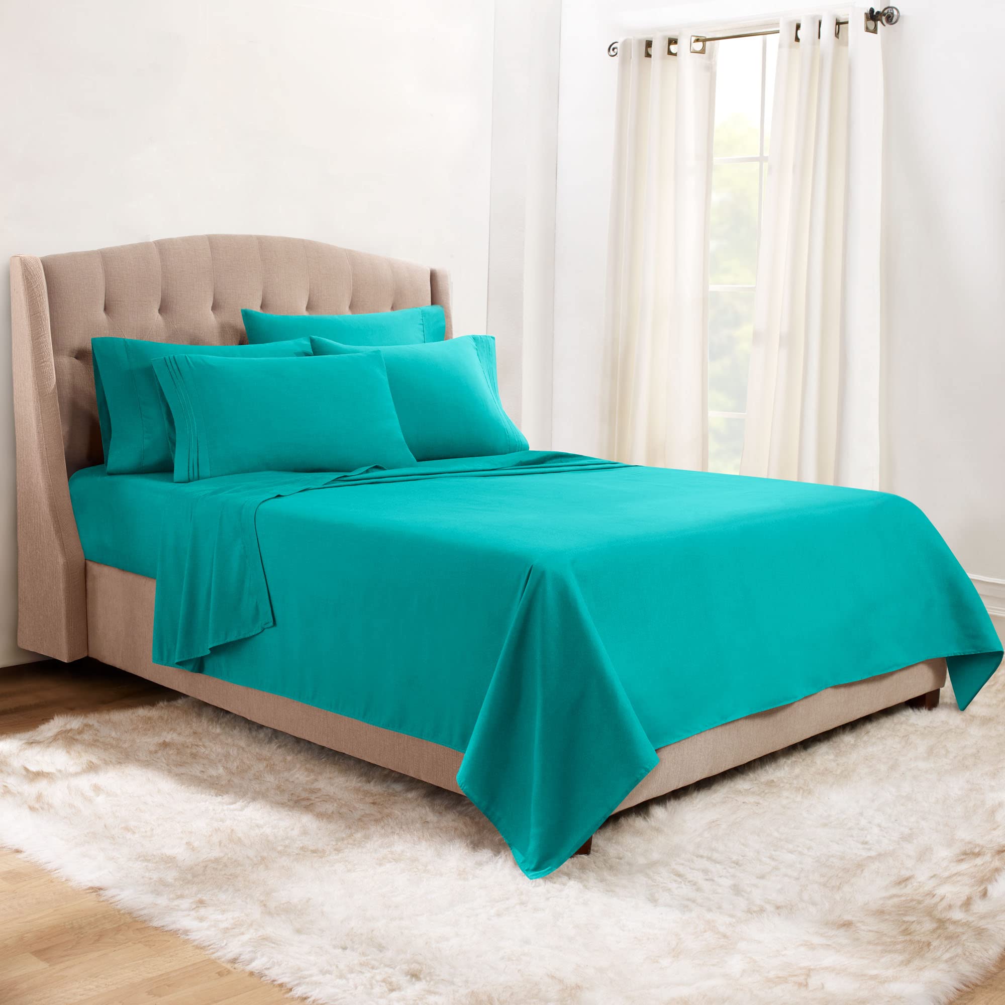 Premium Clara Clark 1800 Series Bed Sheet Set - California King Size, Deep Pocket Fitted Sheet with Extra Pillowcases, Ultra Soft Luxury Bedding in Teal | Perfect for Master Bedrooms, Guest Rooms & Luxury Hotels