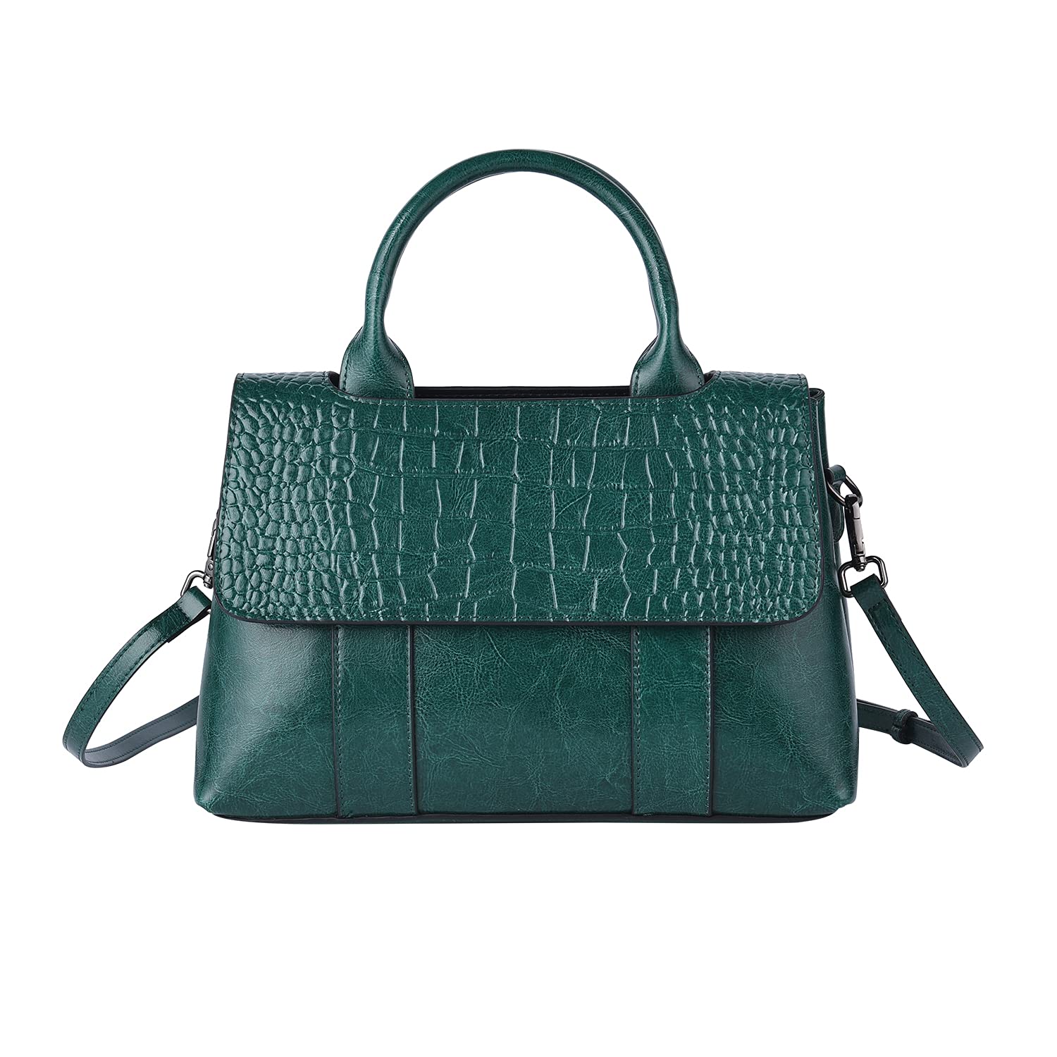 Shop LC Women's Crocodile Embossed Leather Crossbody Bag with Woven Strap - Convertible Handbag/Purse for Mother's Day Gift, Work, Travel & Everyday Use