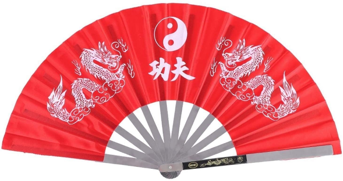 Stainless Steel Tai Chi Fan - Foldable Kung Fu & Dance Practice Fan for Martial Arts, Performance & Training (Red) | Perfect for Tai Chi, Kung Fu, Dance Routines & Stage Performances