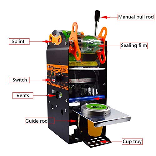 TOPCHANCES 270W Electric Handheld Bubble Tea Cup Sealer Machine - Semi Automatic, 300-500 Cups/hr, for Coffee, Milk Tea & Smoothies (Black) - Perfect for Bubble Tea Shops, Cafés & Drink Businesses