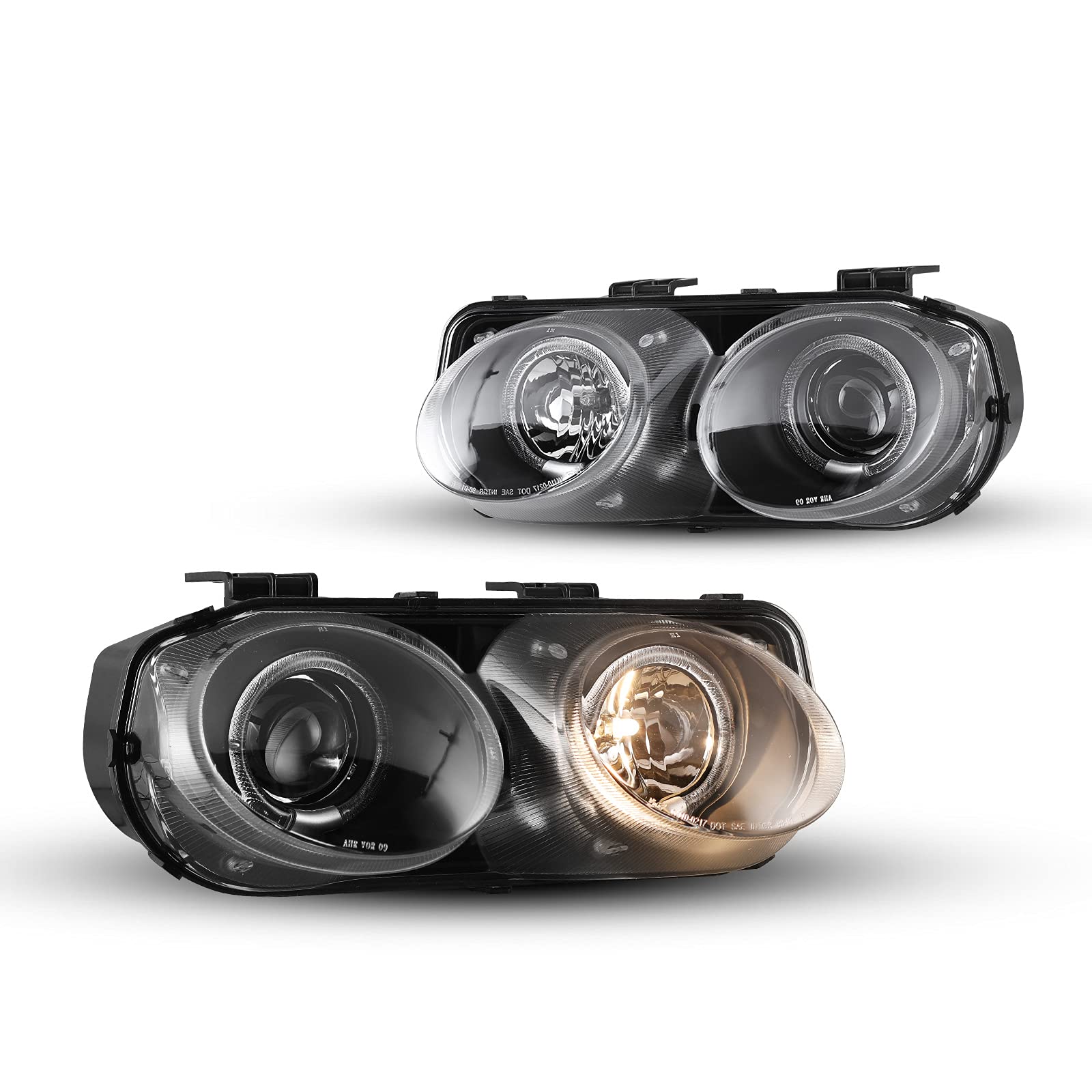 WOLFSTORM Halo Projector Headlight Assembly for 1998-2001 Acura Integra - Replacement Headlights with LED Halo Rings - Perfect for Night Driving & Car Upgrades