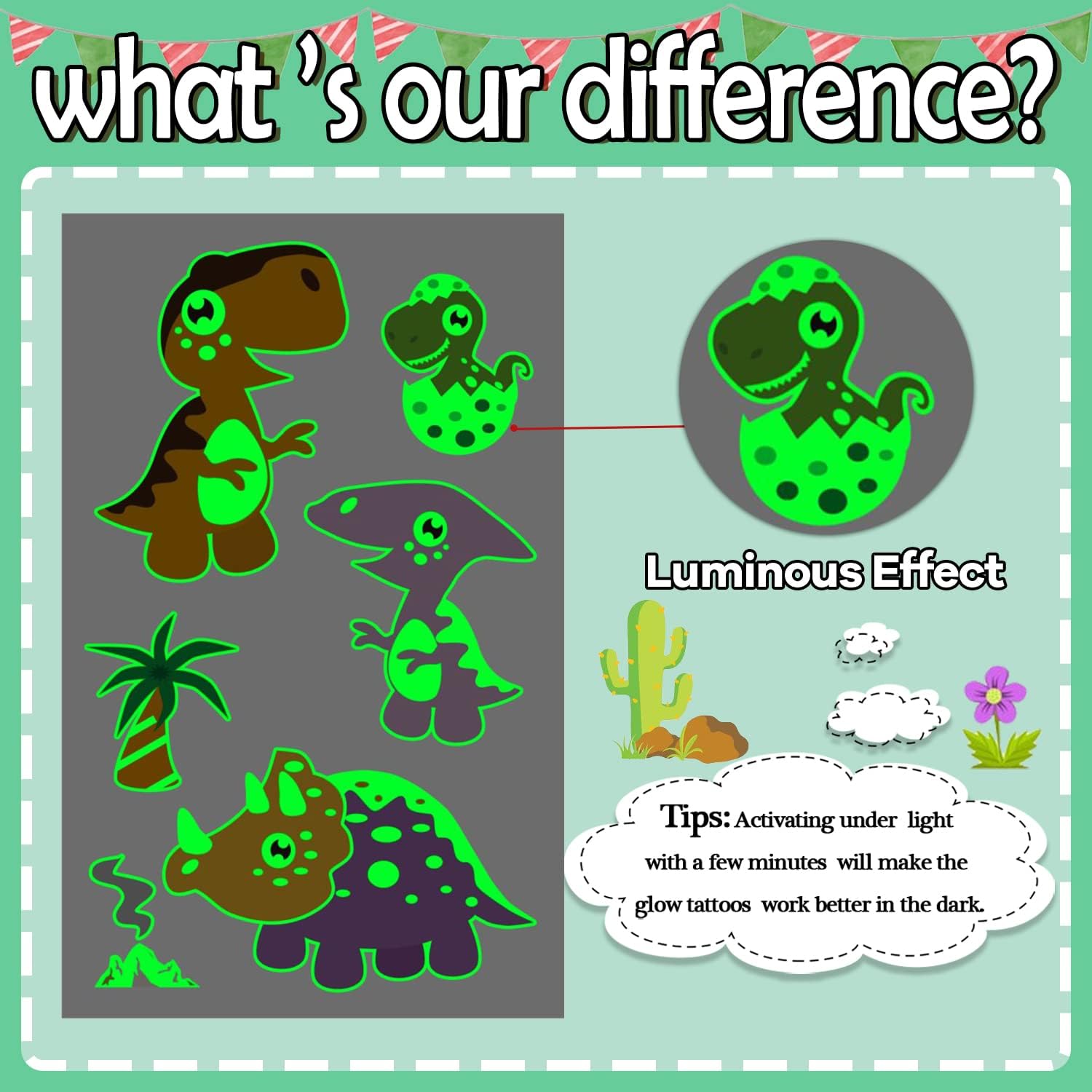 Glow in the Dark Dinosaur Tattoos for Kids - 30 Sheets Luminous Dinosaur Stickers, Party Favors for Boys Birthday Decorations, Dinosaur Theme Party Supplies - Perfect for Birthday Parties, Goodie Bags, Halloween Costumes and Classroom Rewards