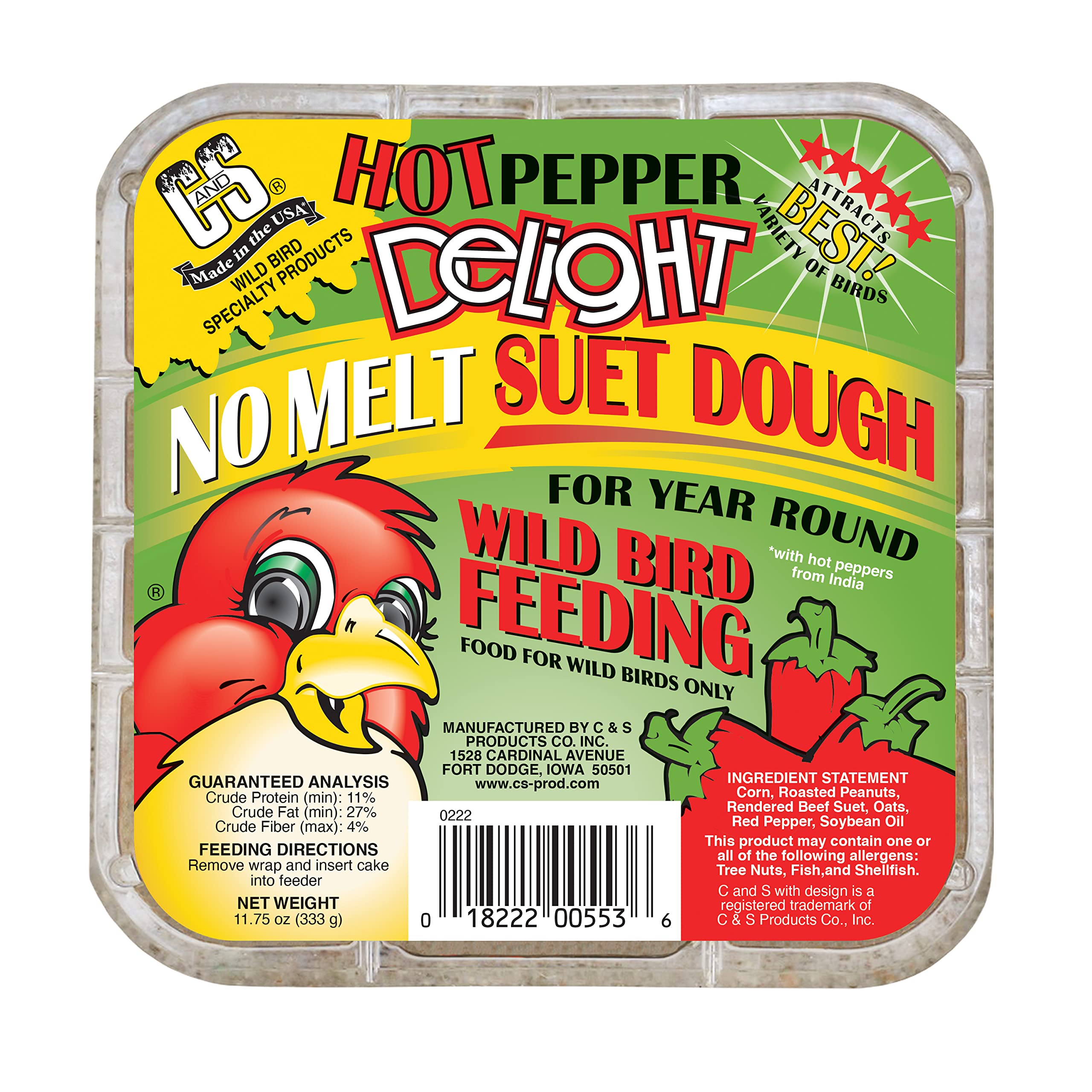 C&S Hot Pepper Delight No Melt Suet Dough - 11.75oz (8 Pack) | High Energy Bird Food for Woodpeckers & Wild Birds | Perfect for Backyard Bird Feeders & Wildlife Gardens