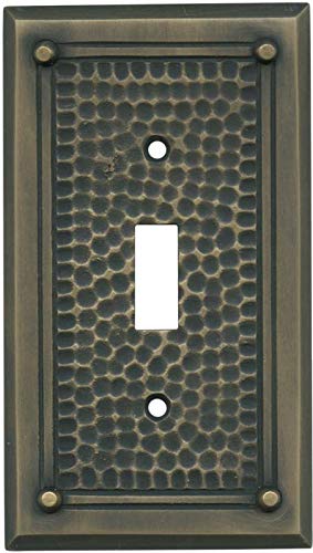 Vintage Hammered Antique Brass Toggle Light Switch Plate - 1 Gang Wall Plate Cover for Home Decor, Farmhouse, Industrial Style - Perfect for Living Room, Bedroom, Office & Cafe Renovation