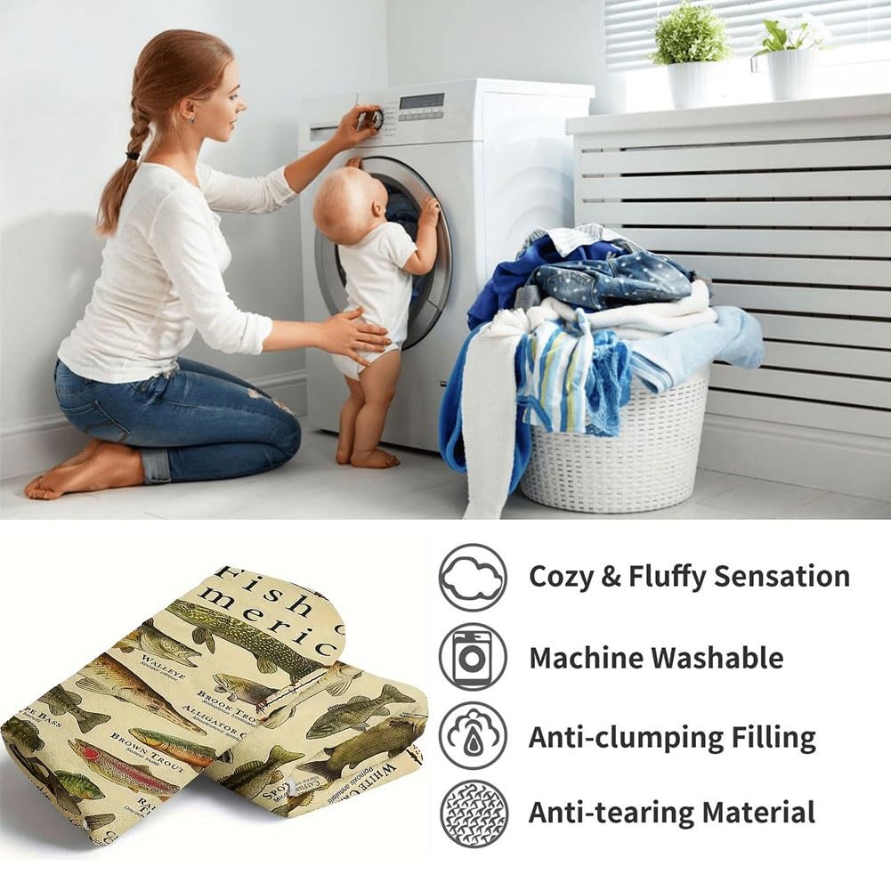Soft & Comfortable Fish Themed Flannel Throw Blanket 60x80 Inches - Perfect Gift for Fishing Enthusiasts, Men & Grandpa - Features North American Sport Fish Design - Ideal for Cozy Nights, Camping Trips & Fishing Cabin Decor