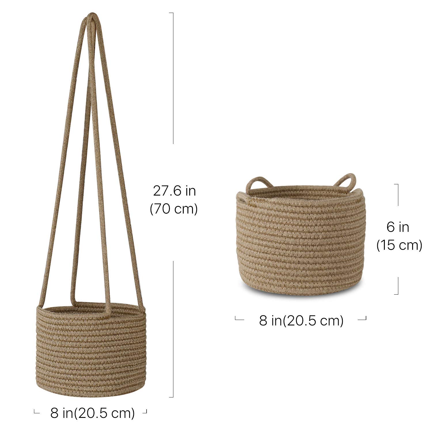 Flexzion 2 Pack Cotton Rope Hanging Plant Basket - 20