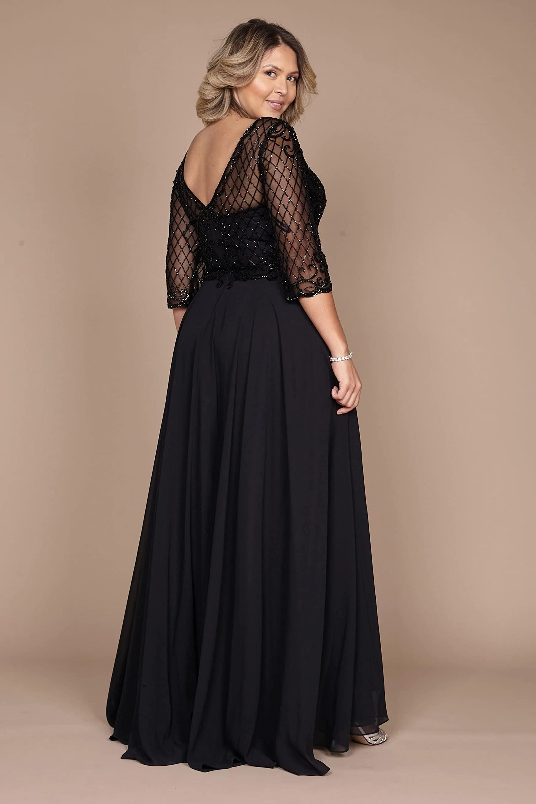 Elegant Plus Size Mother of The Bride Dress - Long Sleeve Beaded Formal Evening Gown for Weddings, Parties & Special Occasions