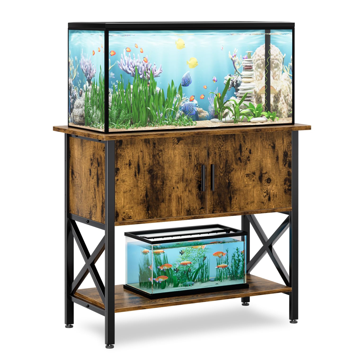 40-50 Gallon Aquarium Stand with Storage Cabinet | Heavy Duty Metal Fish Tank Stand for Reptile Terrarium | 36.6