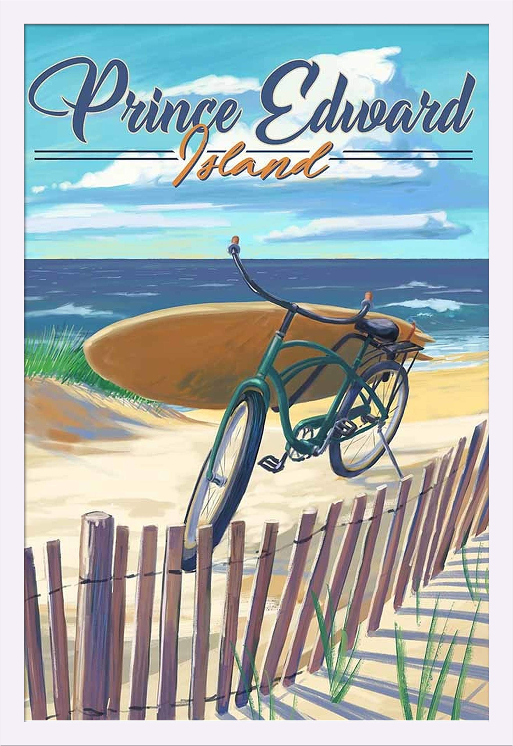 24x36 Giclee Art Print of Prince Edward Island Beach Cruiser - Gallery Framed White Wood Wall Decor | Perfect for Coastal Living Rooms, Beach House Decor & Office Artwork