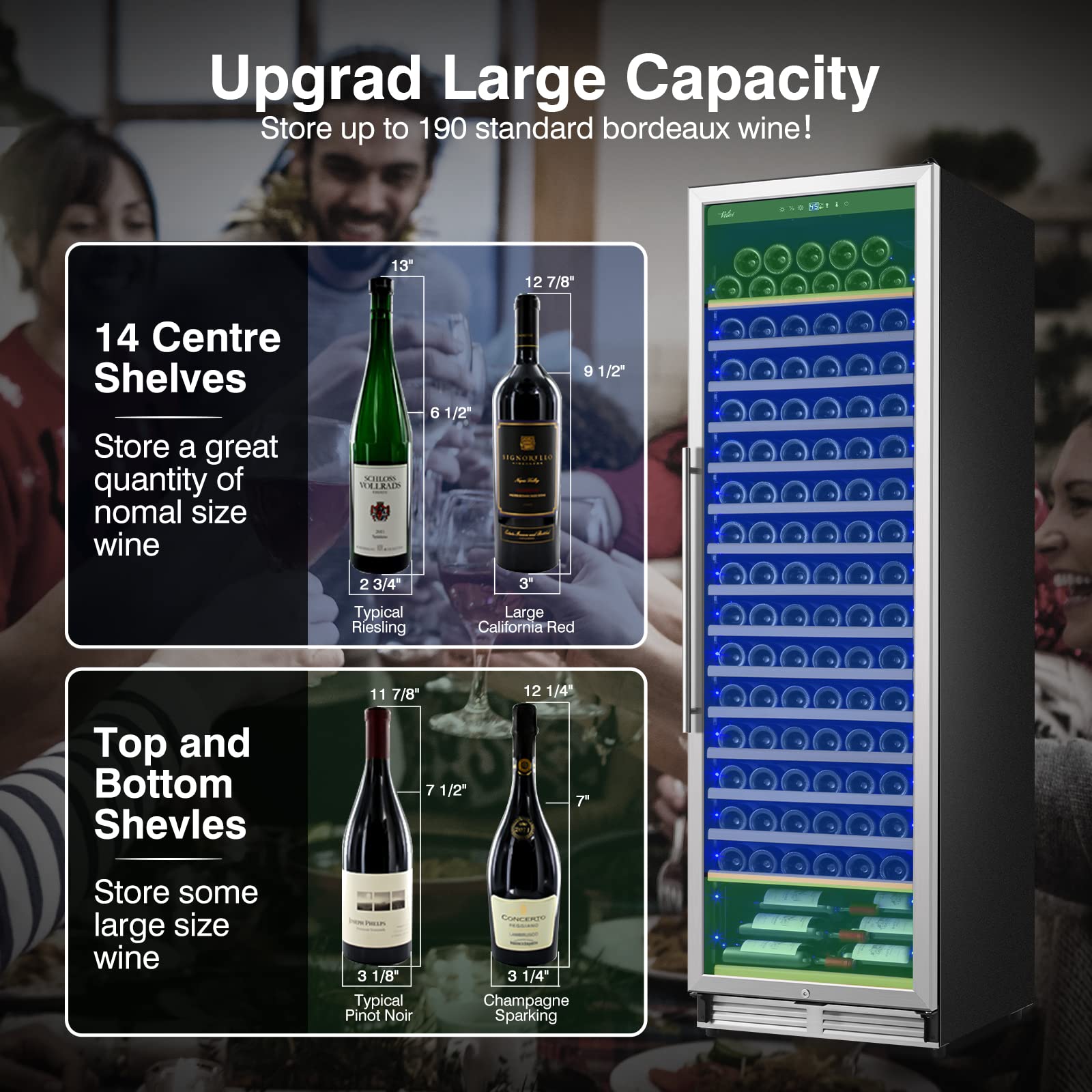Upgraded 24 Inch Wine Cooler Refrigerator - 190 Bottle Capacity with Digital Temperature Control System, Freestanding/Built-in Dual Installation, Ultra Quiet Operation - Perfect for Home Bars, Restaurants, and Wine Cellars