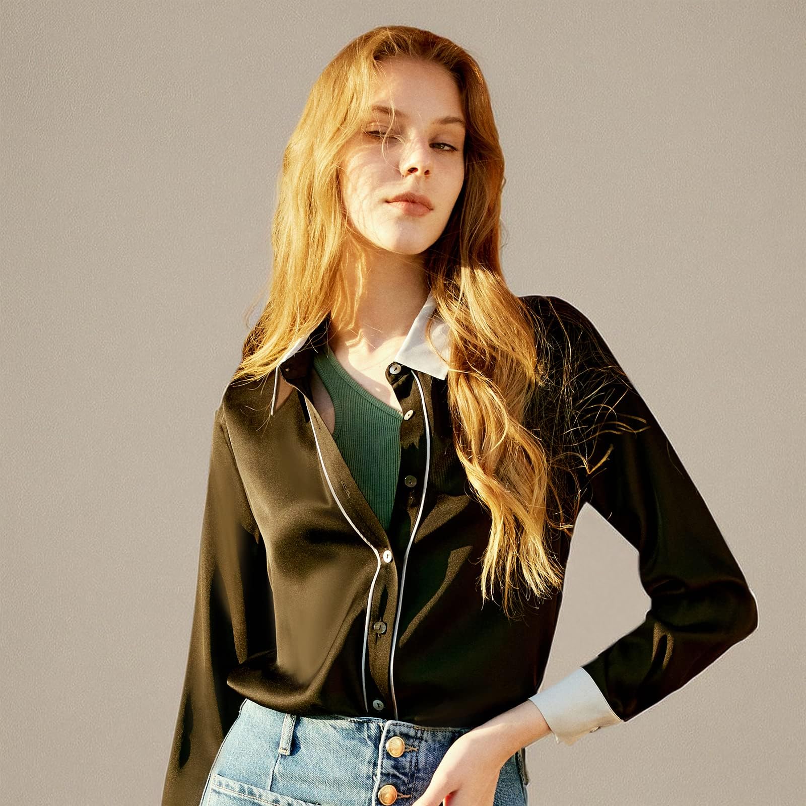 Luxury 100% Pure Silk Blouse for Women - Long Sleeve Elegant Button Down Shirt, Soft & Smooth Silk Top for Office, Party & Special Occasions | COLD POSH Women's Fashion
