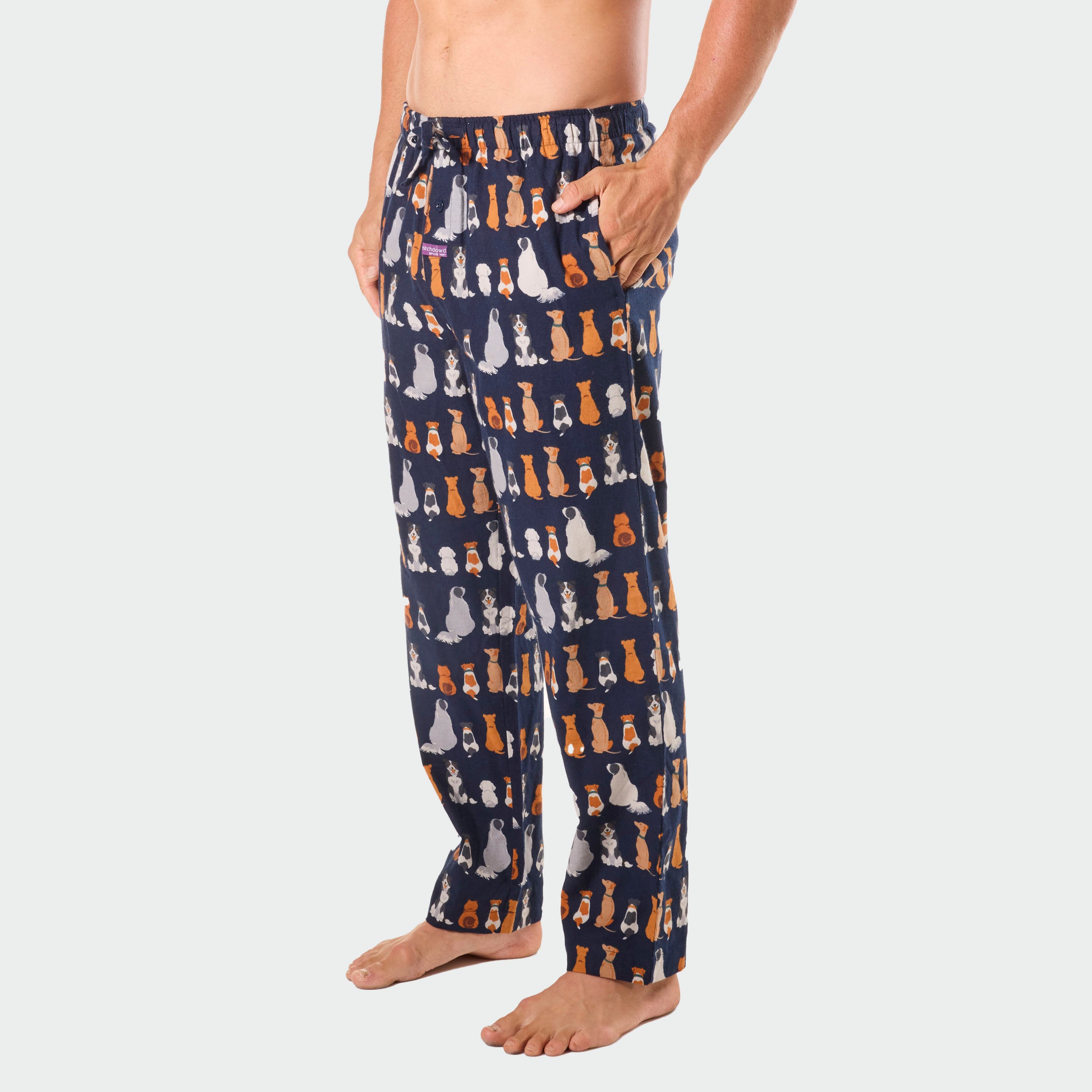 Men's Cotton Flannel Sleep Pants for Dog Lovers - Soft & Comfortable Lounge Pajama Bottoms - Navy Blue - Perfect for Relaxing at Home or Dog-Themed Gifts