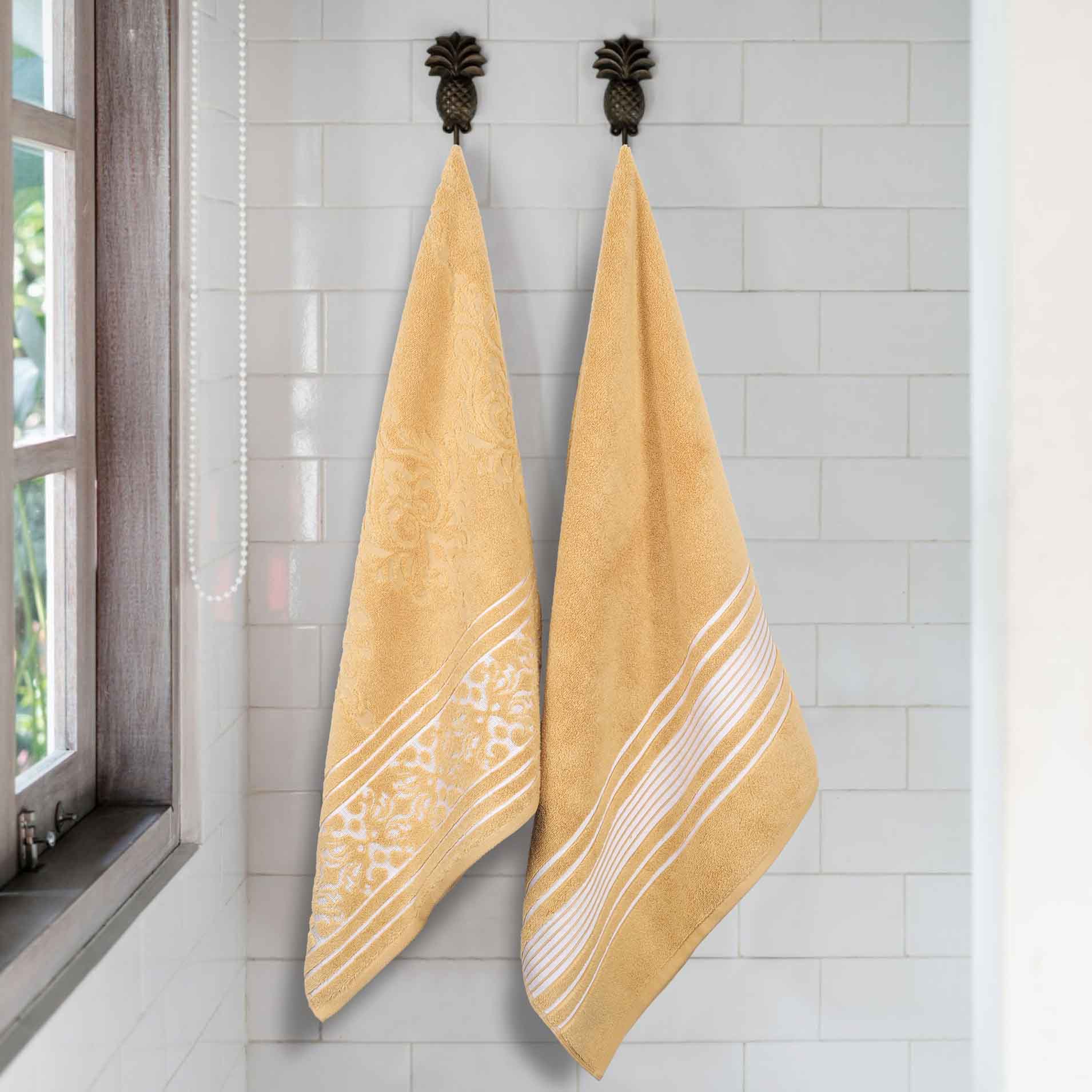 Premium 100% Zero Twist Cotton Bath Sheet Set of 2 - Ultra Soft & Absorbent Solid & Jacquard Floral Towels for Spa, Luxury Bathroom & Guest Use