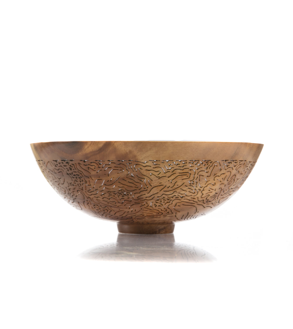 Handcrafted Pierced Koa Wood Bowl with Whale Design - Hawaiian Artisan Home Decor by Patrick & Peggy Bookey - Perfect for Wall Display, Table Centerpiece, or Gift Giving