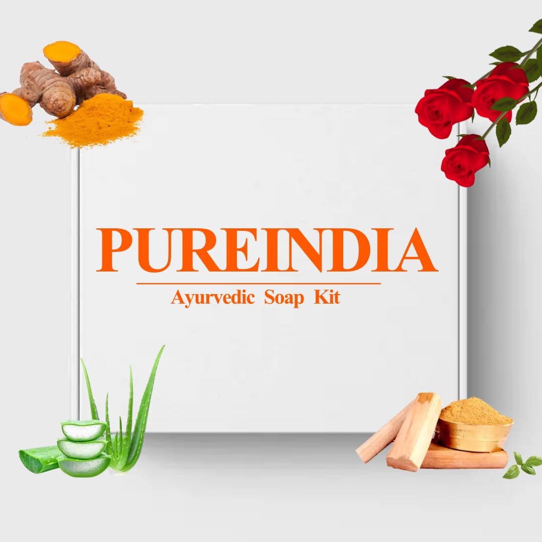 Pure India Handmade Soap Gift Set - 4 Pack Natural Bath Soap Bars with Essential Oils for Moisturizing Body Care | Vegan, Organic & Suitable for All Skin Types | Perfect for Spa Day, Self-Care Gifts & Luxury Bath Time