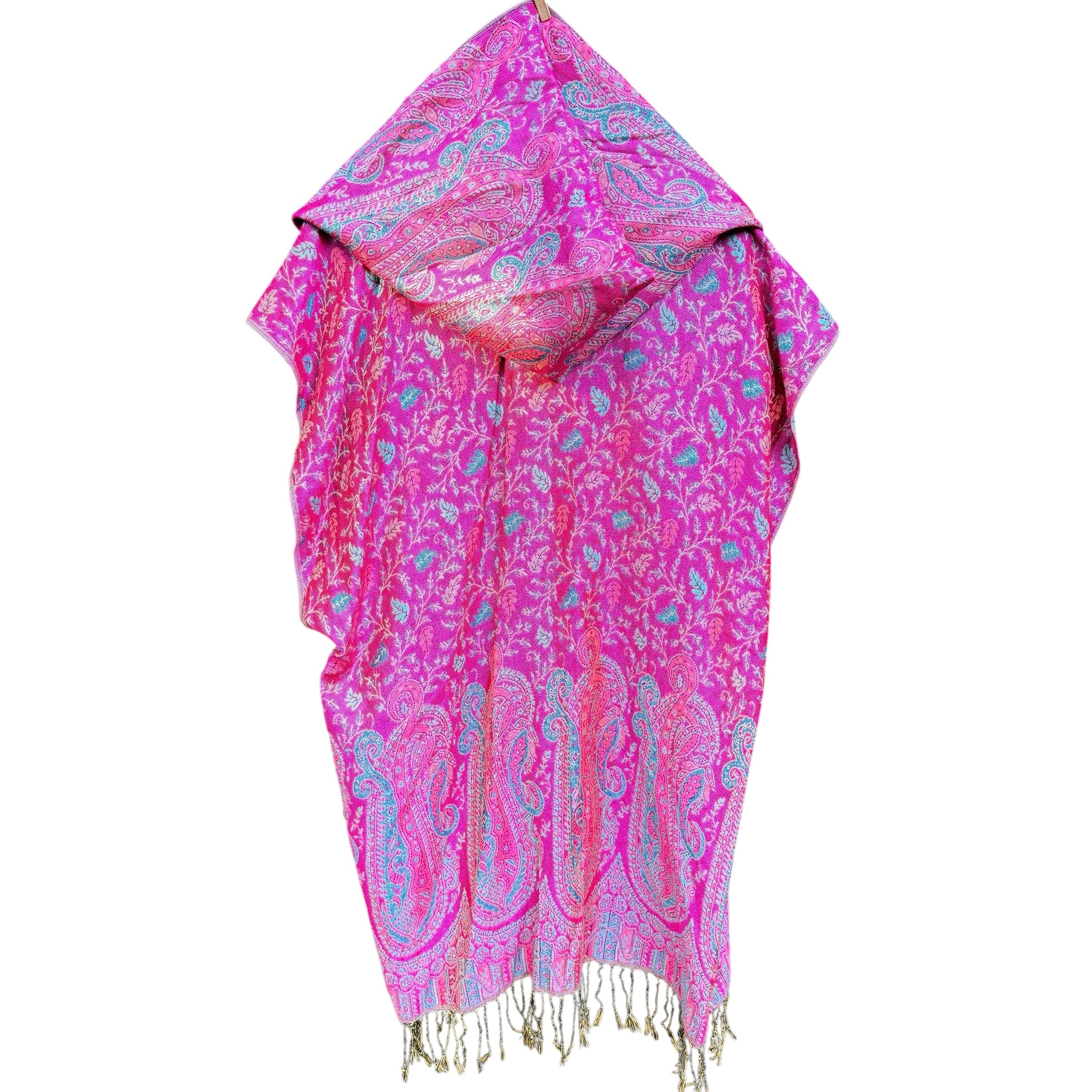 Egyptian Cotton Pashmina Hooded Kimono - Soft & Lightweight Women's Cover Up for Beach, Lounge & Yoga - Pink & Teal Boho Style