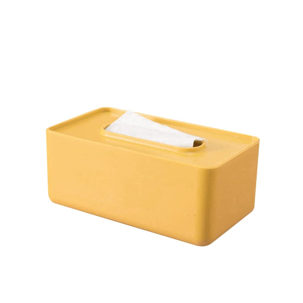 Yellow Plastic Tissue Box Holder - 23 x 13 x 10cm Desktop Tissue Storage Case for Home & Office - Wet Wipes & Toilet Paper Organizer for Bathroom, Kitchen, and Car