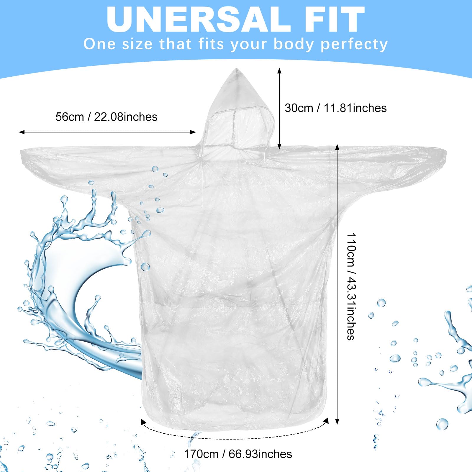 Hercicy 300 Pcs Disposable Rain Ponchos for Adults - Waterproof Emergency Raincoat with Hood - Bulk Pack for Outdoor Events, Camping & Hiking