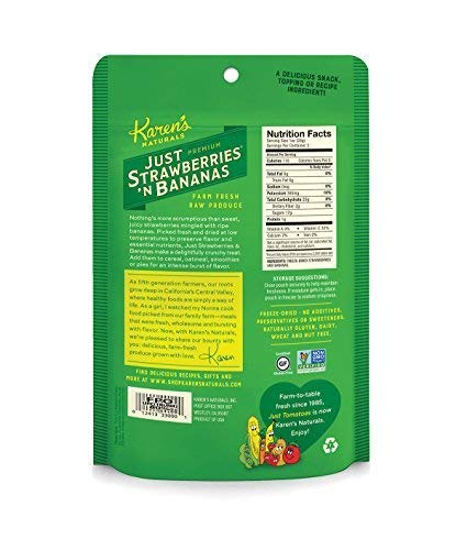 Karen's Naturals Just Strawberries 'N Bananas - 2oz All Natural Freeze Dried Fruit Snacks | Vegan, Gluten Free, No Additives, No Preservatives, No Added Sugar | Perfect for Lunchboxes, Hiking, Travel & Healthy On-the-Go Snacking