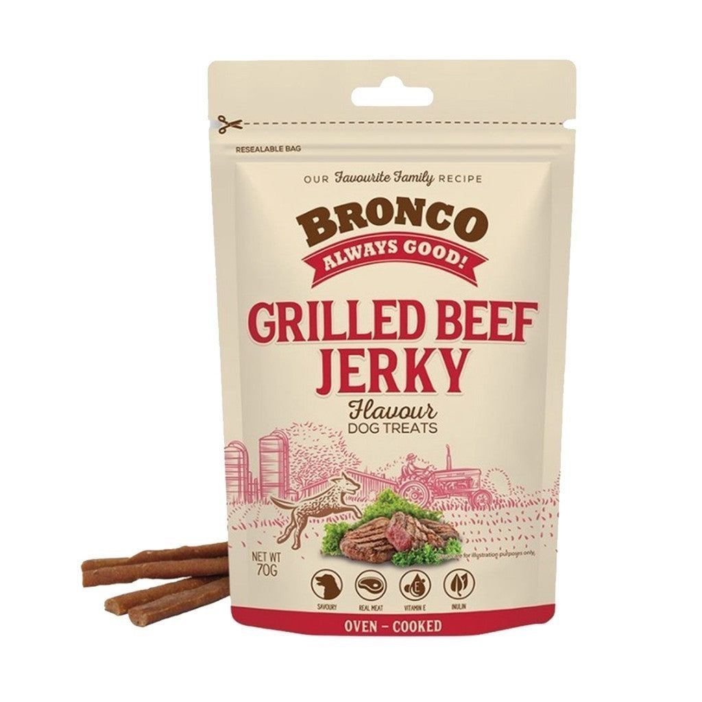 Bronco Jerky Dog Treats - 70g Healthy Snacks for Dogs in 6 Delicious Flavors: Banana, Blueberry, Grilled Beef, Melon, Milk | Perfect for Training Rewards & Daily Treats