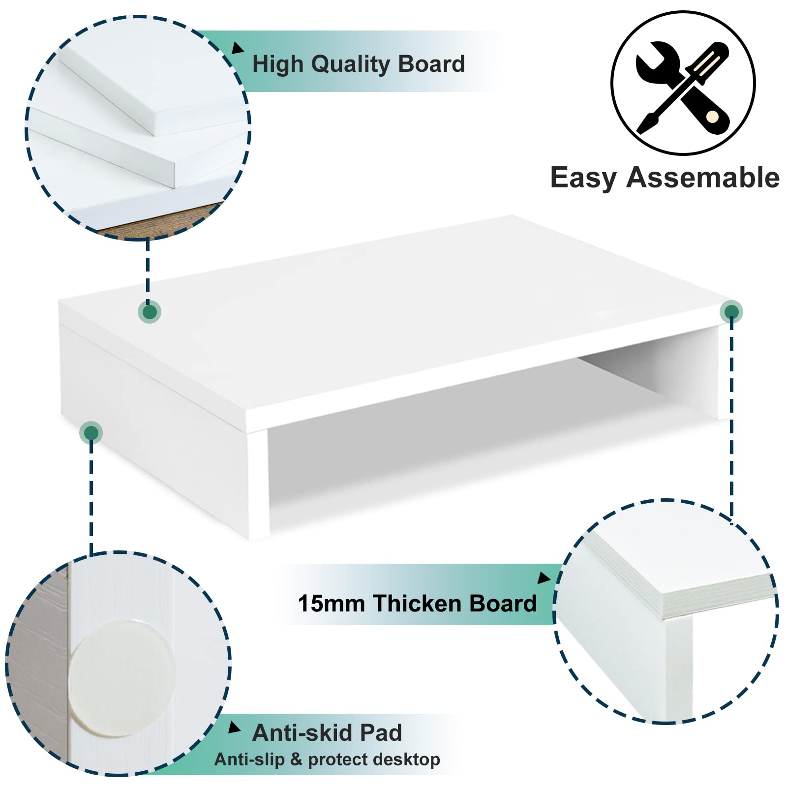TEAMIX 14.2 Inch White Wooden Monitor Stand Riser with Storage Shelf - Ergonomic Desk Organizer for Computer, Laptop, TV & Screen - Perfect for Home Office, Gaming Setup & Workspace (White, 14.2 Inch)