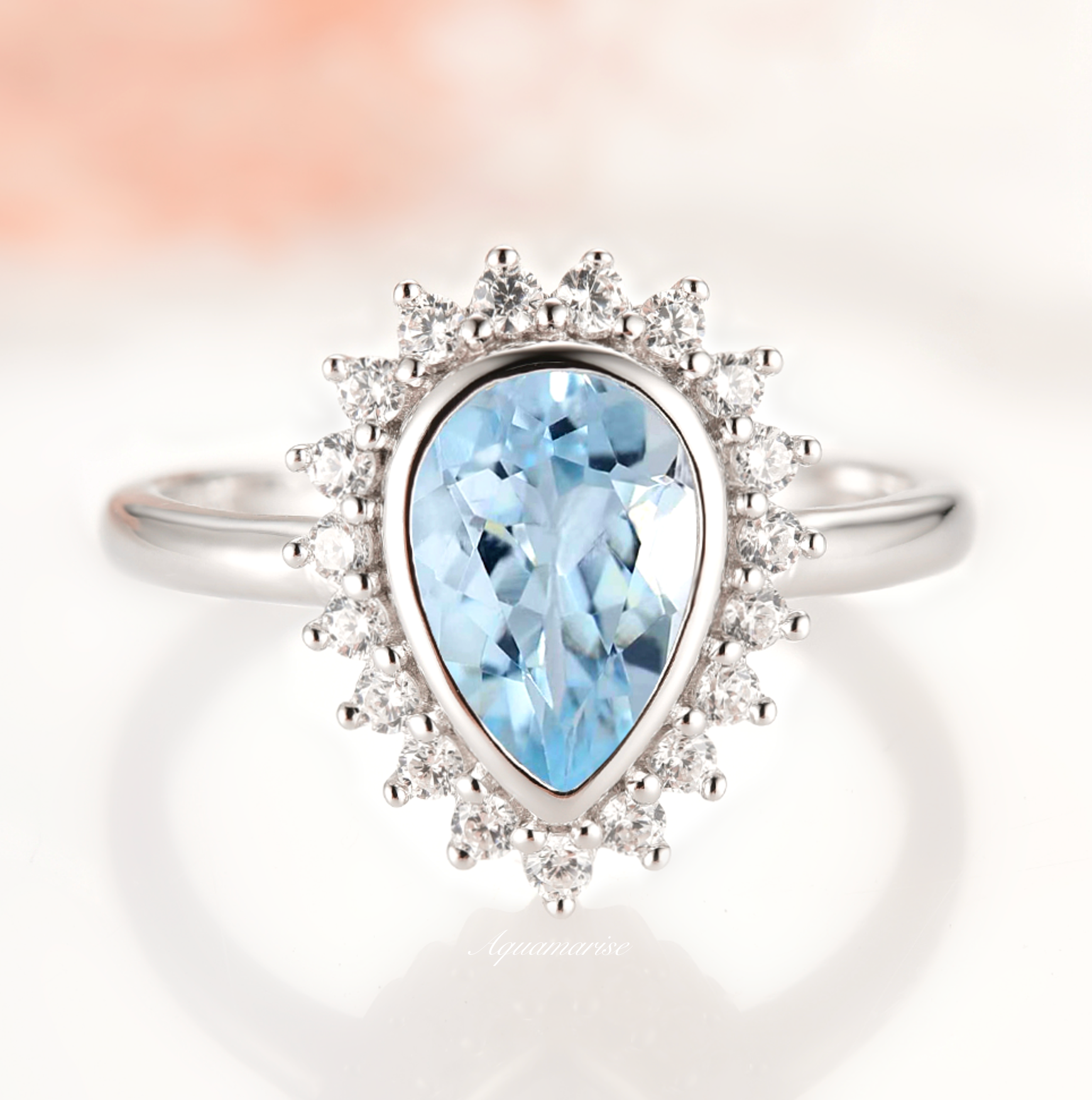 Anna Teardrop Aquamarine Ring - Sterling Silver Jewelry for Women, Elegant Birthstone Gift for March, Perfect for Engagement, Anniversary & Special Occasions