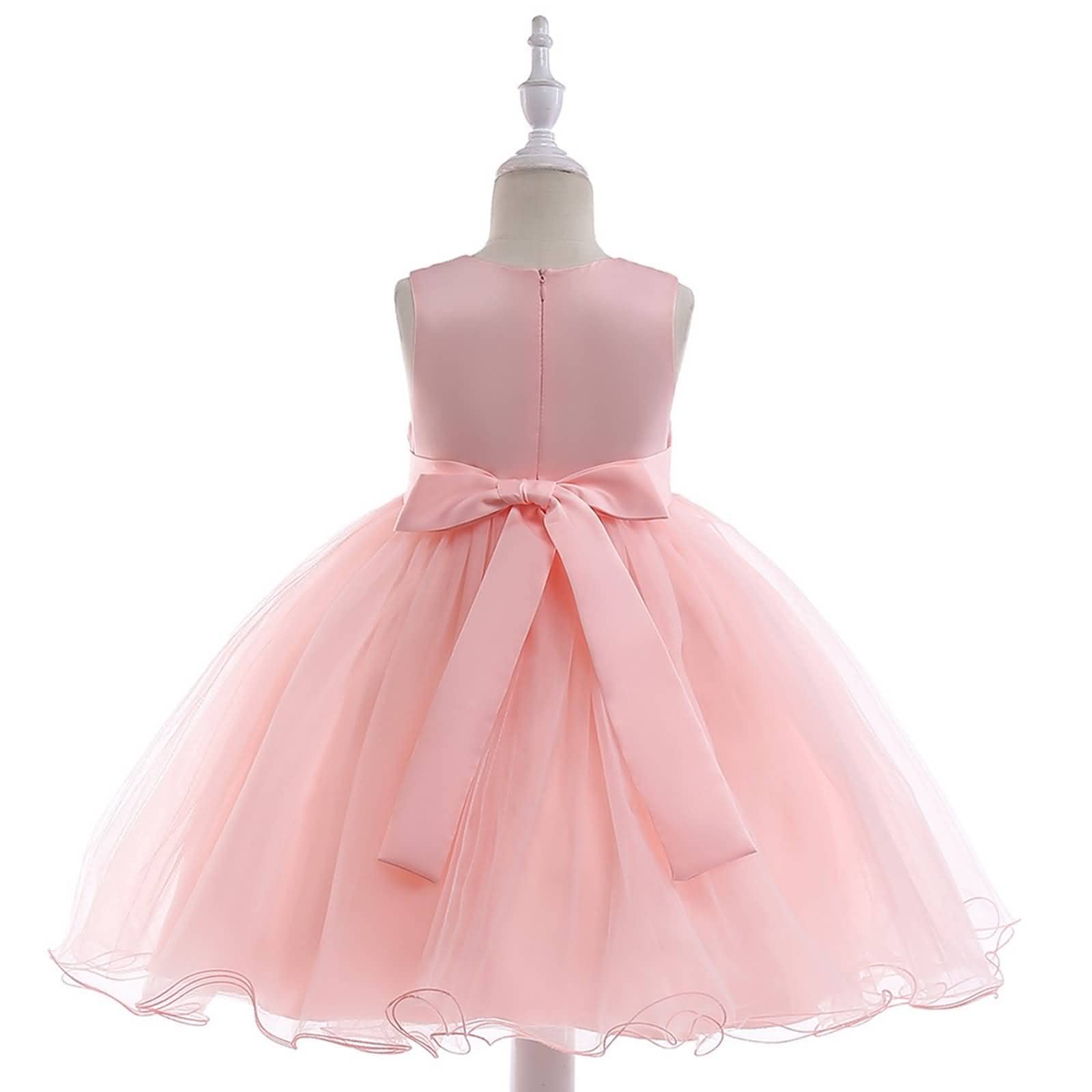 Gualiy Girls Prom Dress for Special Occasions, Pink Embroidered Tulle Dress with Tie Waist for Ages 4-10 Years - Perfect for Birthday Parties, Weddings & Formal Events