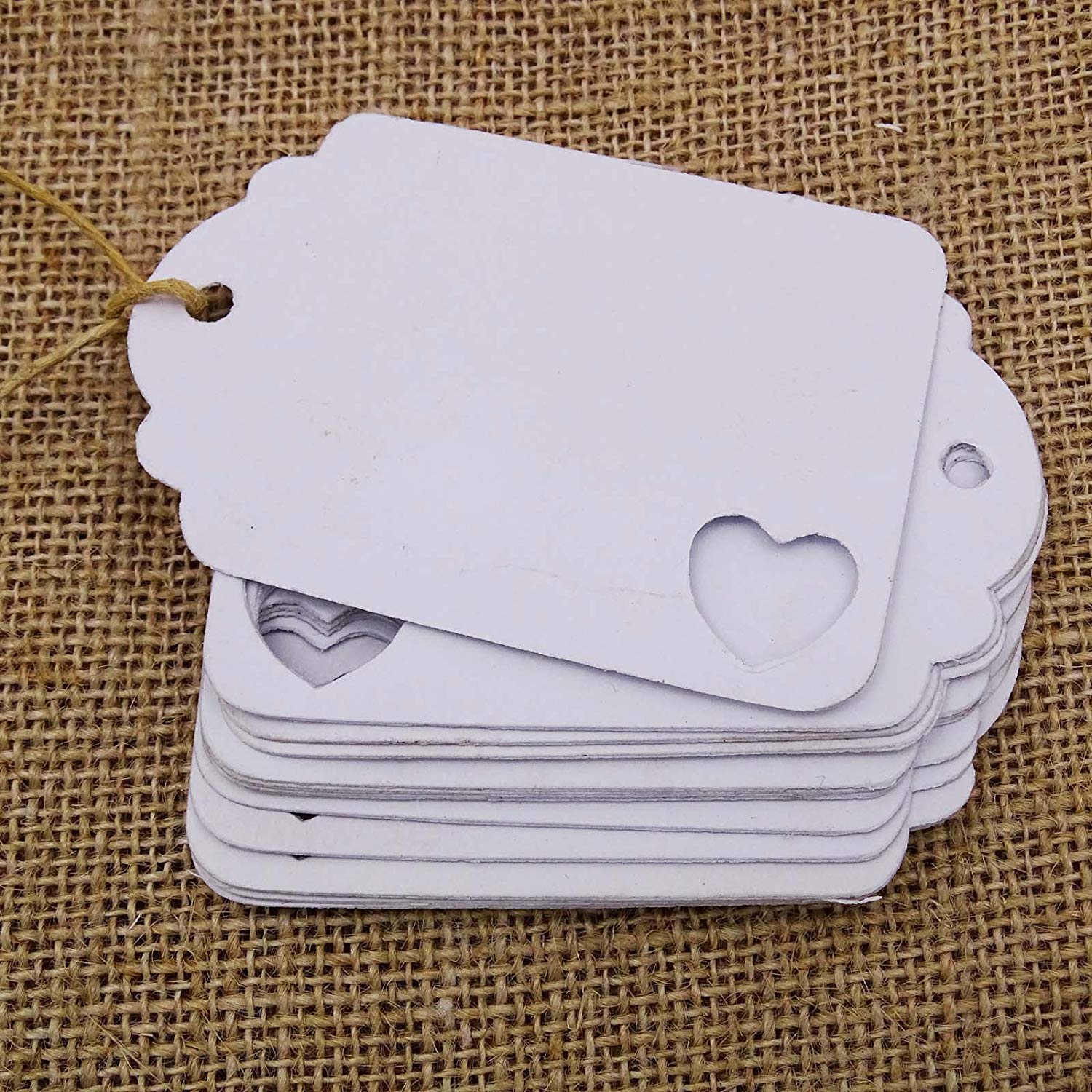 500 PCS Premium Scalloped Gift Tags with Heart Cutouts & Free Strings - Elegant Rectangular Hang Tags for Weddings, Birthdays, Christmas & Party Favors