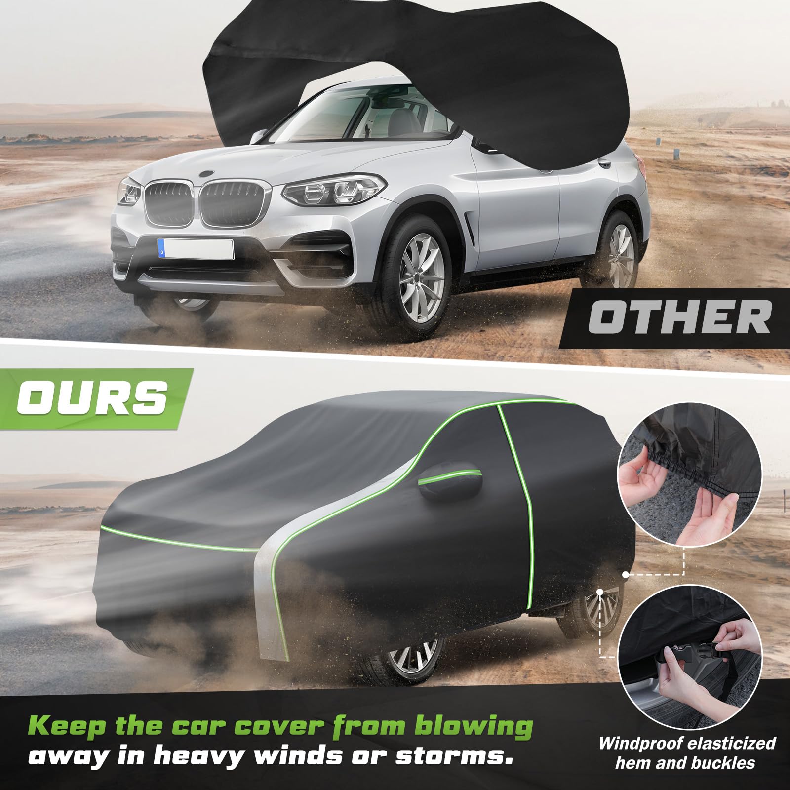Mixsuper All-Weather Waterproof Car Cover for BMW X3 (2003-2025 Model) - Outdoor Vehicle Protection with Zipper Door & Reflective Strips | Perfect for Parking, Travel, and Extreme Weather Protection