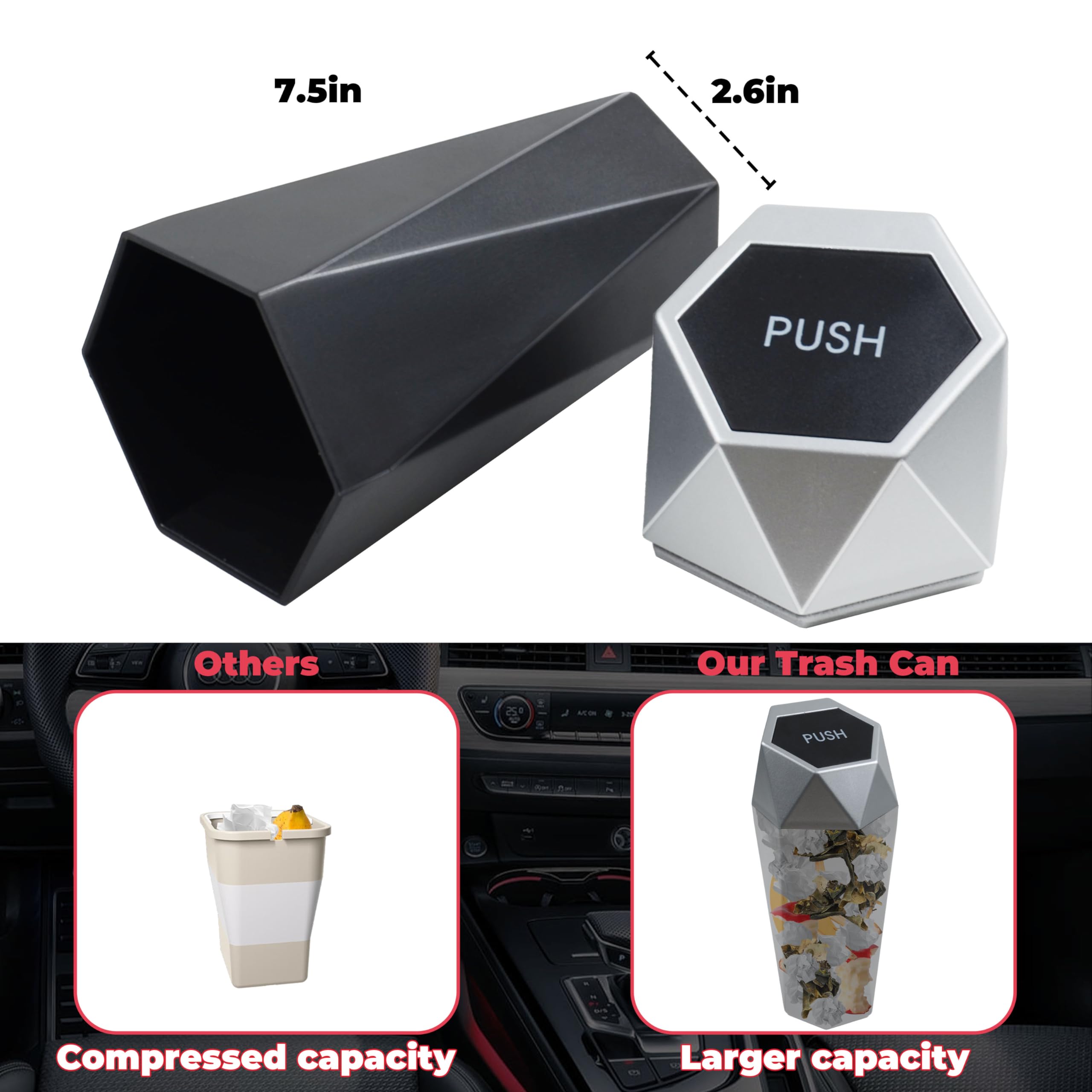 2Pcs Car Trash Can with Lid - Mini Garbage Bin for Car Seat Cup Holder, Waterproof Auto Interior Accessories with Waste Bags | Perfect for Road Trips, Commuting & Keeping Your Vehicle Clean