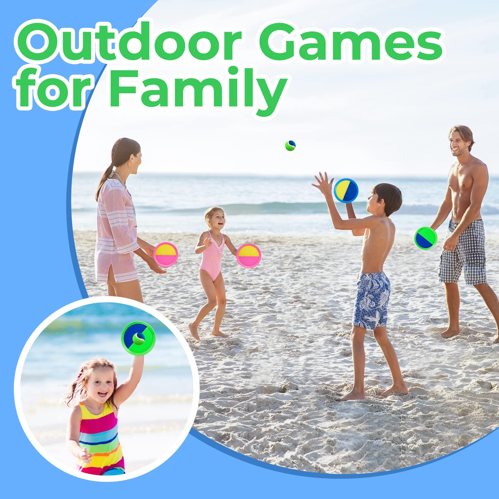 Beach Toys for Kids - Outdoor Toss and Catch Ball Game Set with 6 Paddles & 3 Balls - Fun Summer Beach Games for Boys Girls Ages 3-8 - Perfect Birthday Christmas Gifts for Outdoor Play, Backyard Fun, Picnic Activities and Family Bonding Time